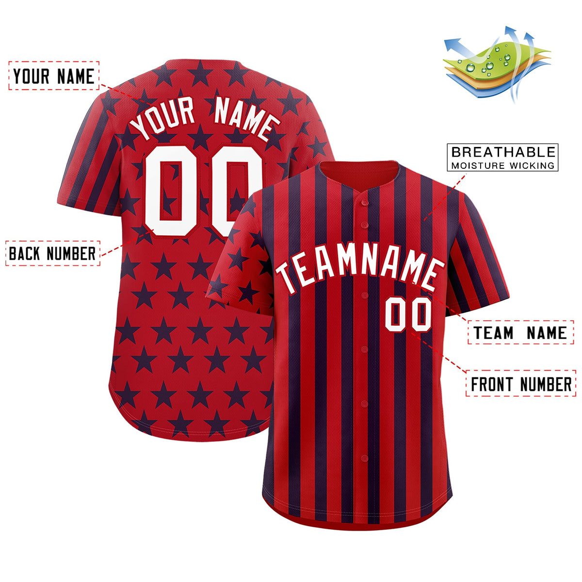 Custom Red Navy White American Flag Graffiti Pattern Baseball Jersey| KXKSHOP