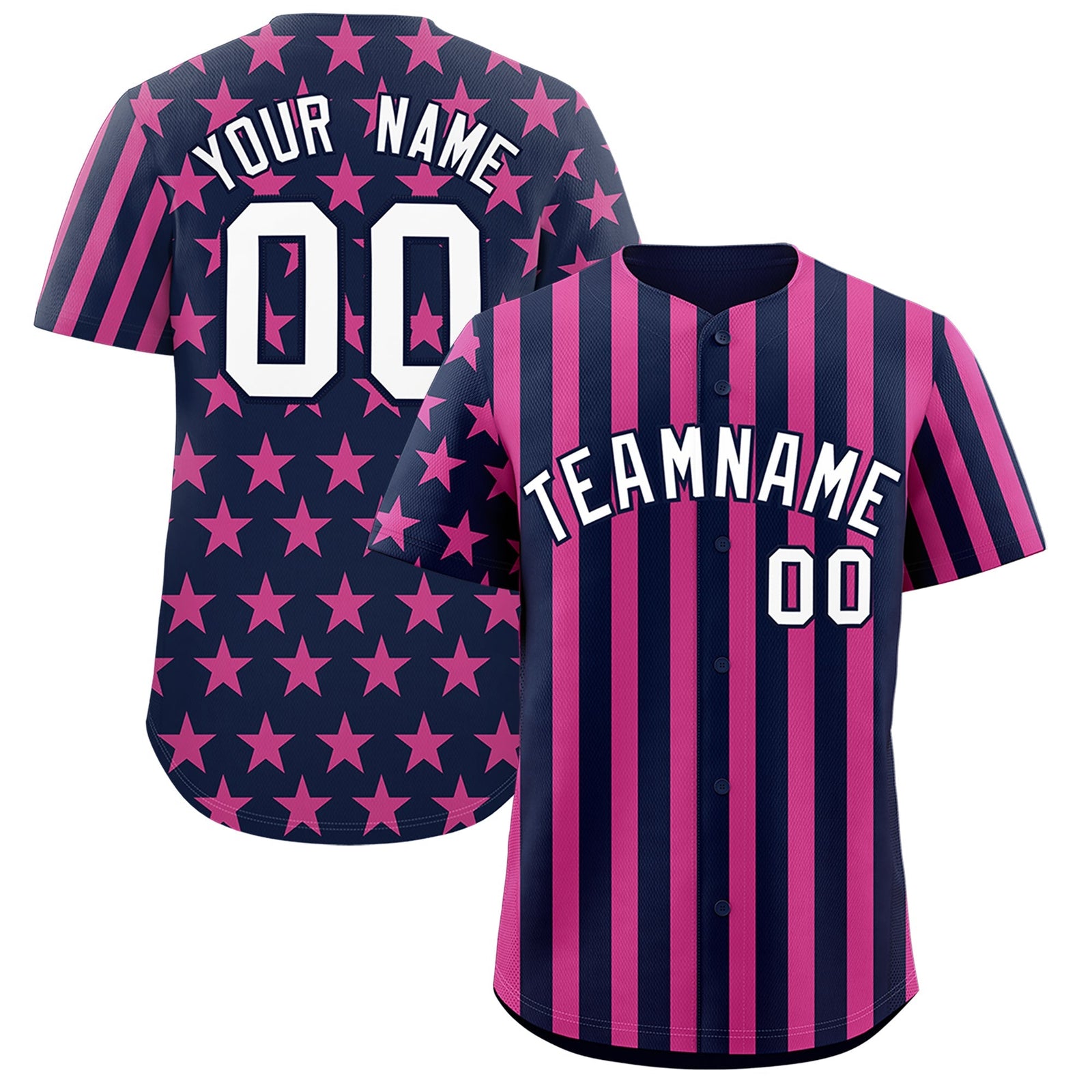 Custom Navy Pink American Flag Graffiti Pattern Baseball Jersey| KXKSHOP