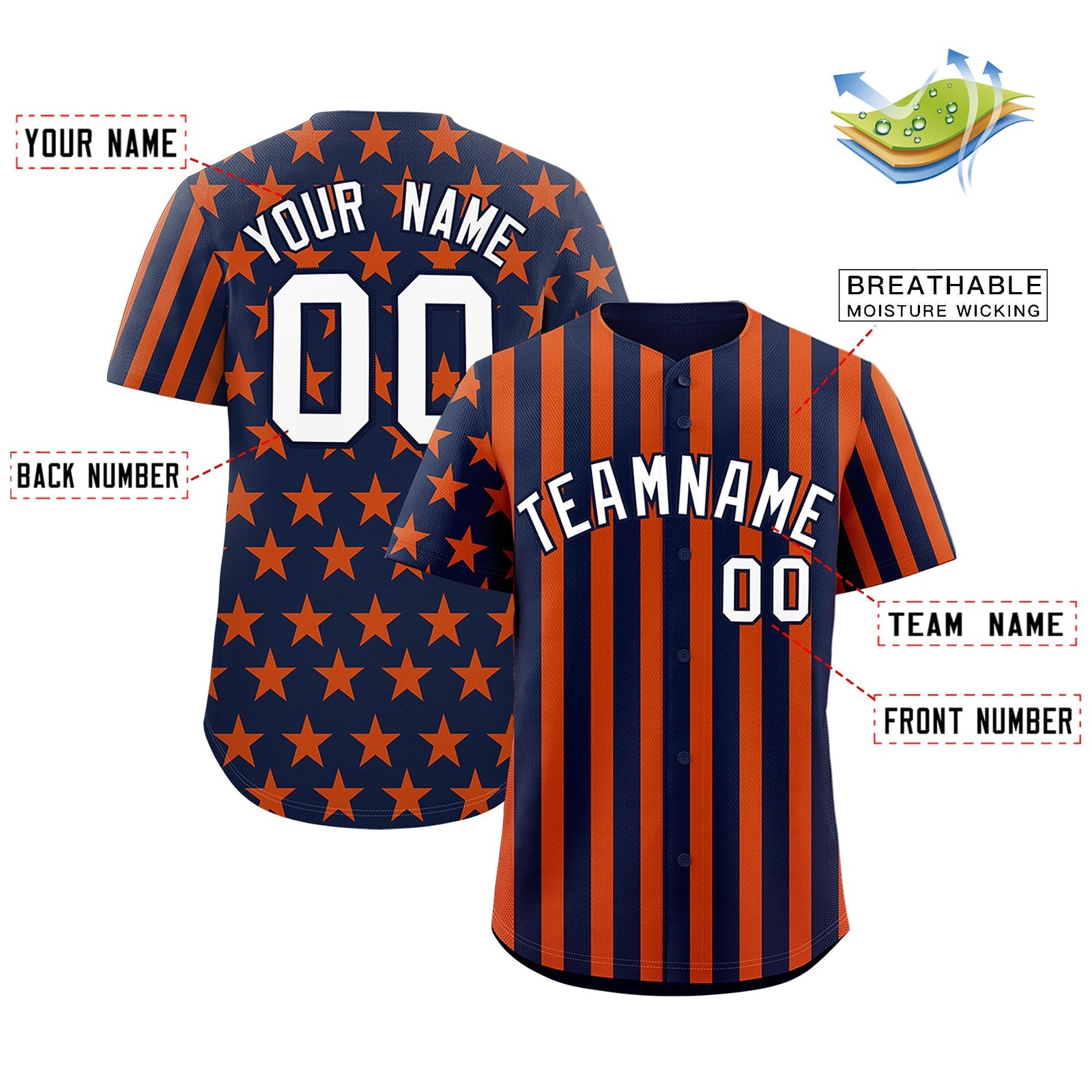 Custom Navy Orange American Flag Graffiti Pattern Baseball Jersey| KXKSHOP