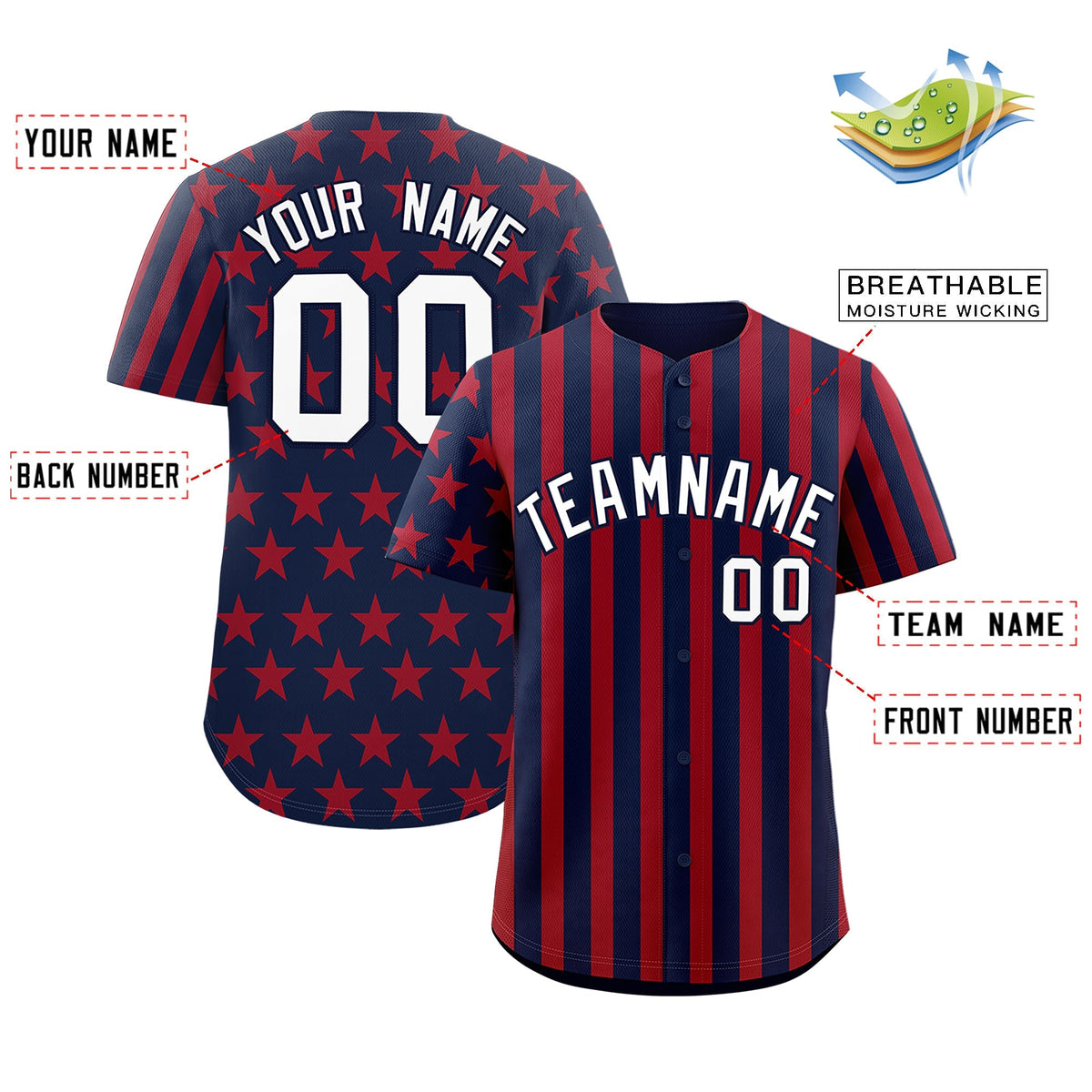 Custom Navy Red White American Flag Graffiti Pattern Baseball Jersey| KXKSHOP