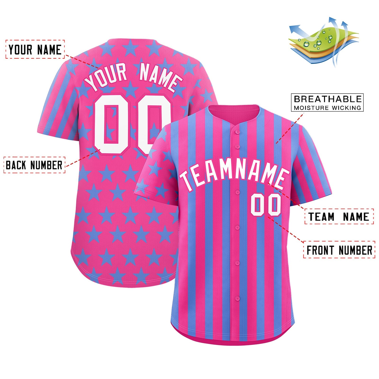 Custom Pink Powder Blue American Flag Graffiti Pattern Baseball Jersey| KXKSHOP