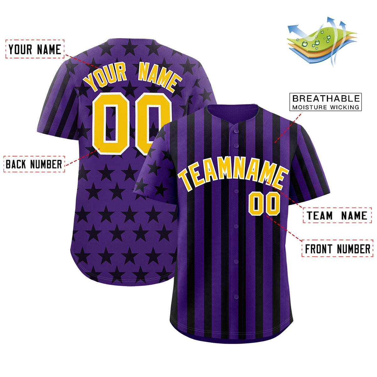 Custom Purple Black American Flag Graffiti Pattern Baseball Jersey| KXKSHOP