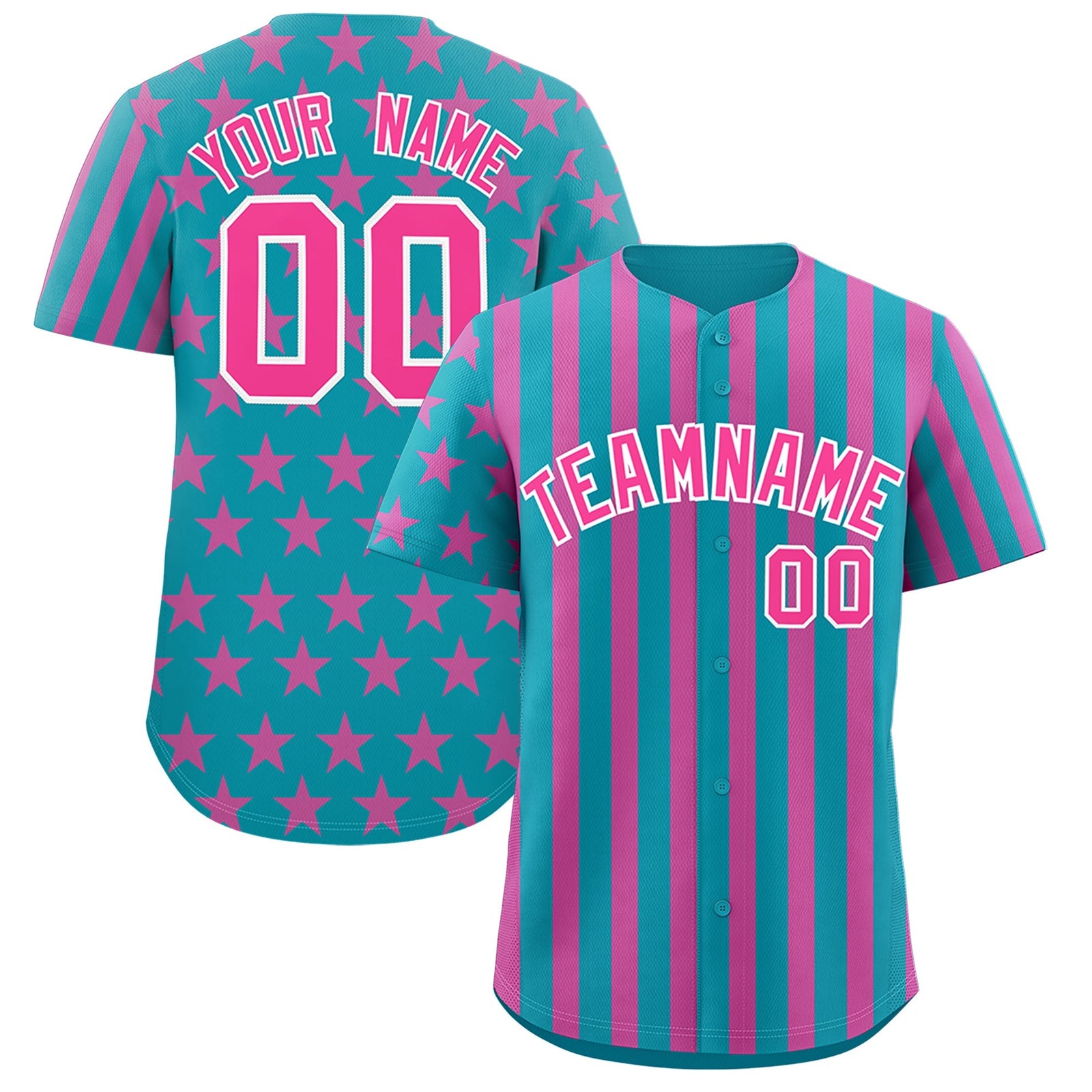 Custom Teal Pink American Flag Graffiti Pattern Baseball Jersey| KXKSHOP