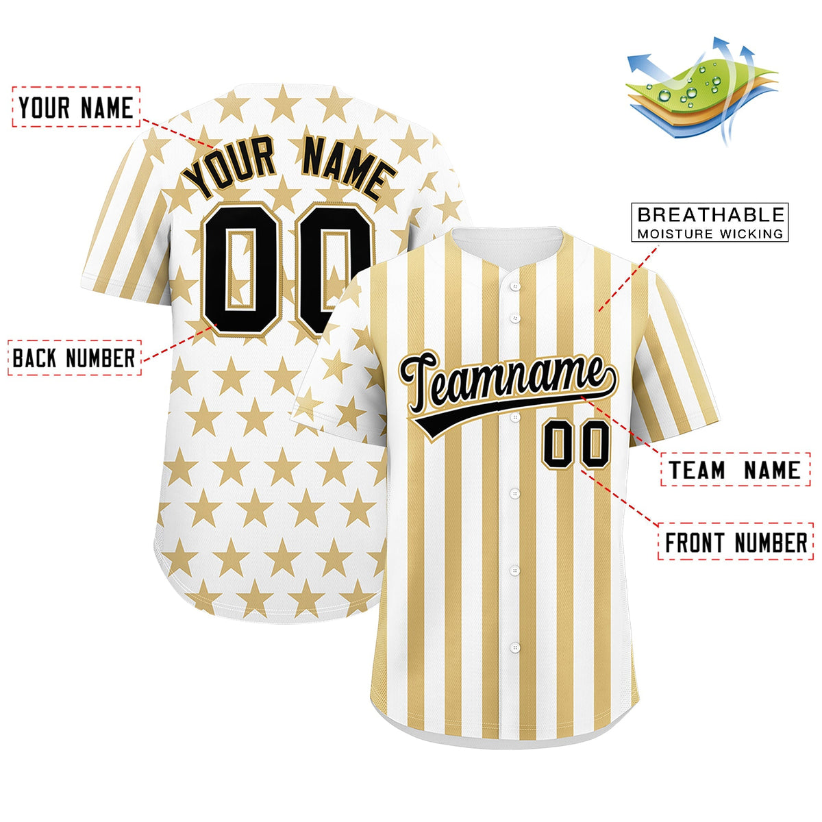 Custom White Old Gold American Flag Graffiti Pattern Baseball Jersey| KXKSHOP