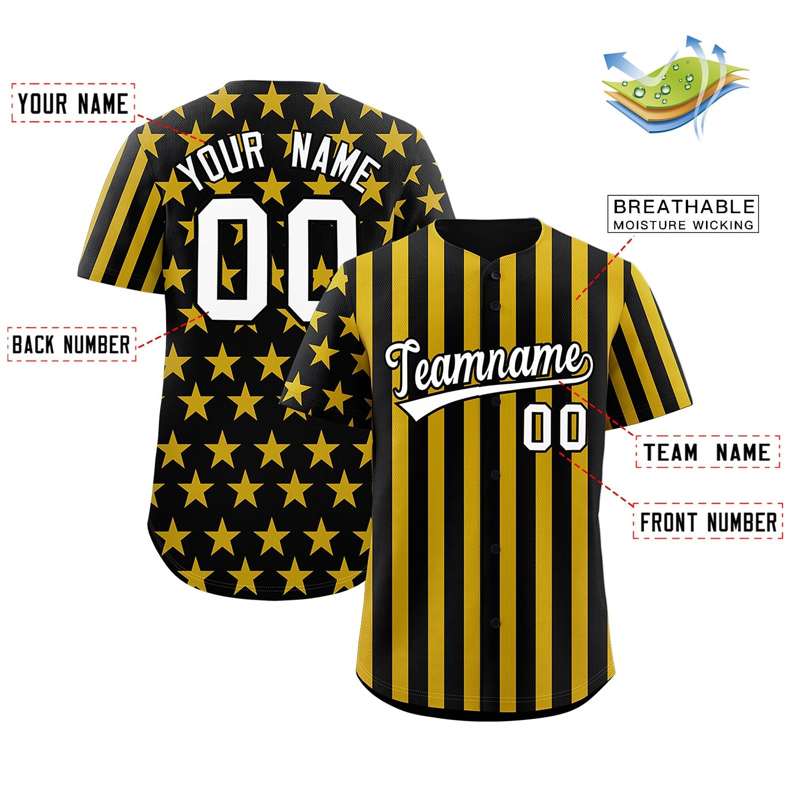 Custom Black Gold American Flag Graffiti Pattern Baseball Jersey| KXKSHOP