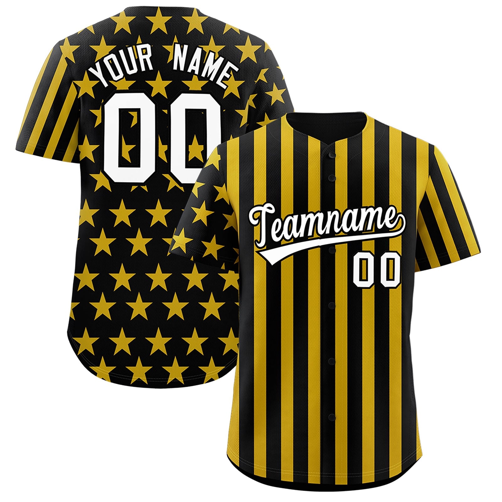 Custom Black Gold American Flag Graffiti Pattern Baseball Jersey| KXKSHOP
