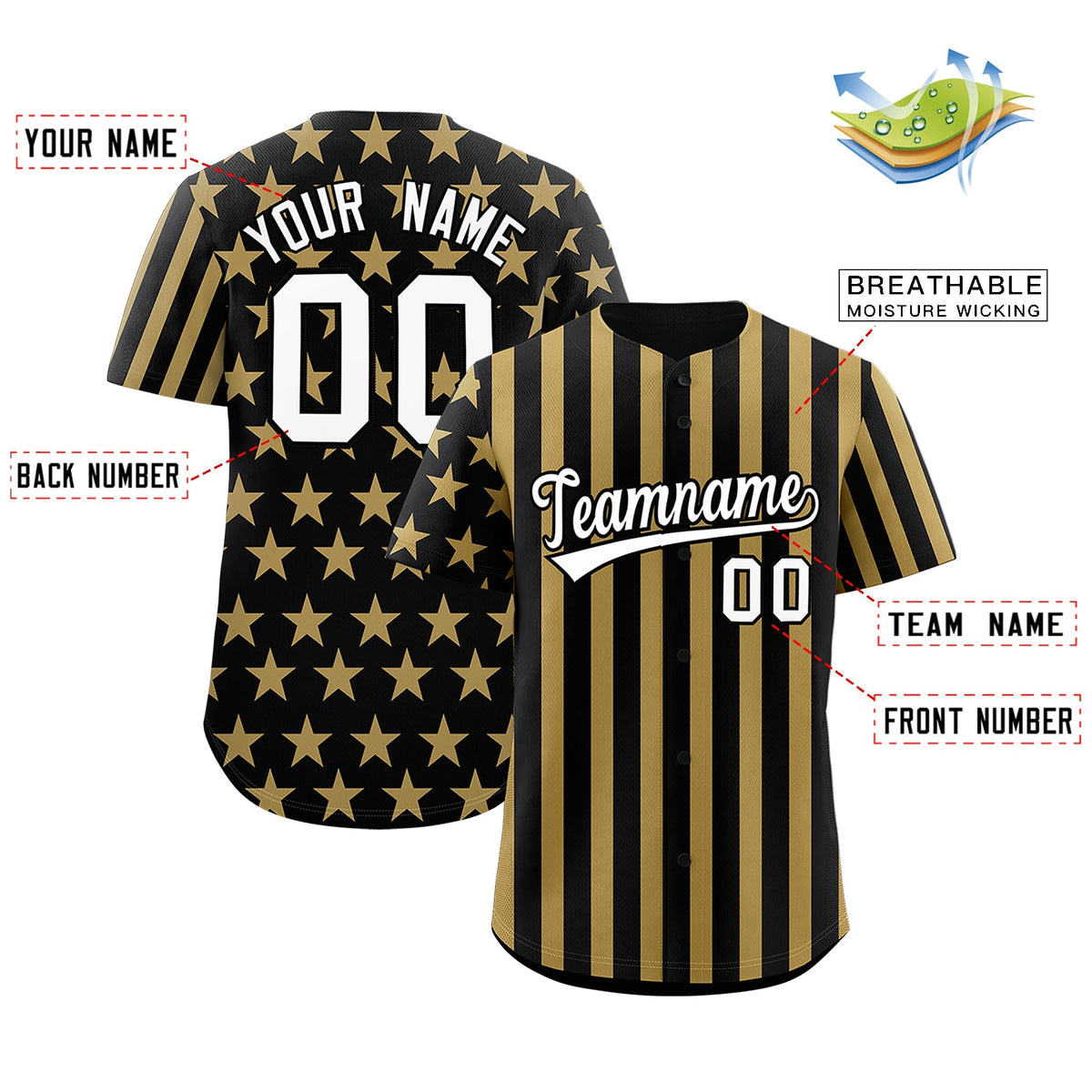 Custom Black Old Gold American Flag Graffiti Pattern Baseball Jersey| KXKSHOP