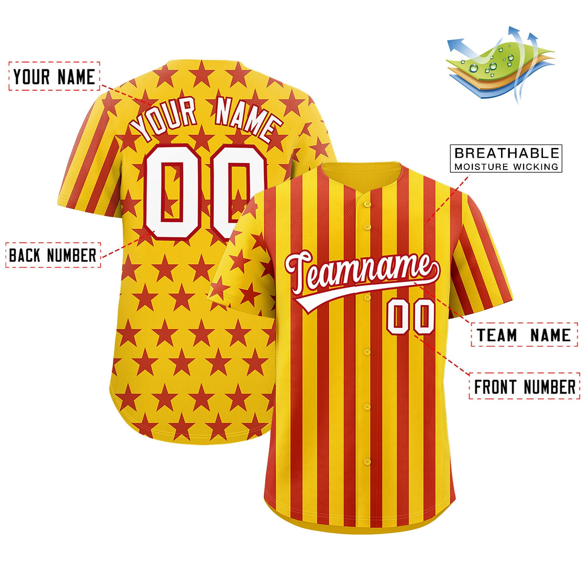 Custom Gold Red American Flag Graffiti Pattern Baseball Jersey| KXKSHOP
