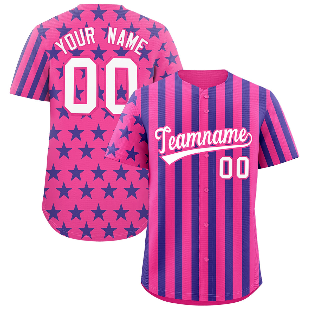 Custom Pink Royal Blue American Flag Graffiti Pattern Baseball Jersey| KXKSHOP