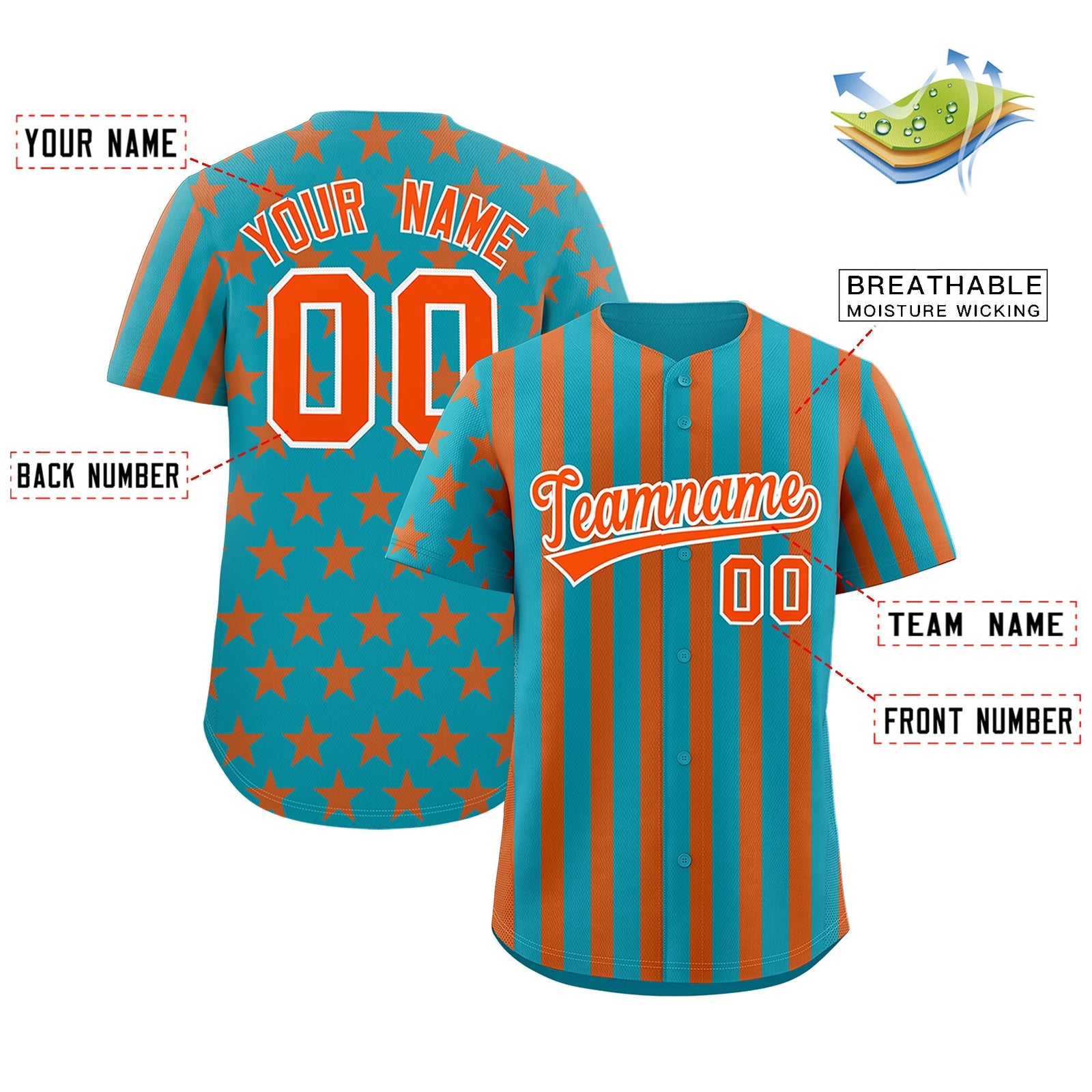 Custom Aqua Orange American Flag Graffiti Pattern Baseball Jersey| KXKSHOP