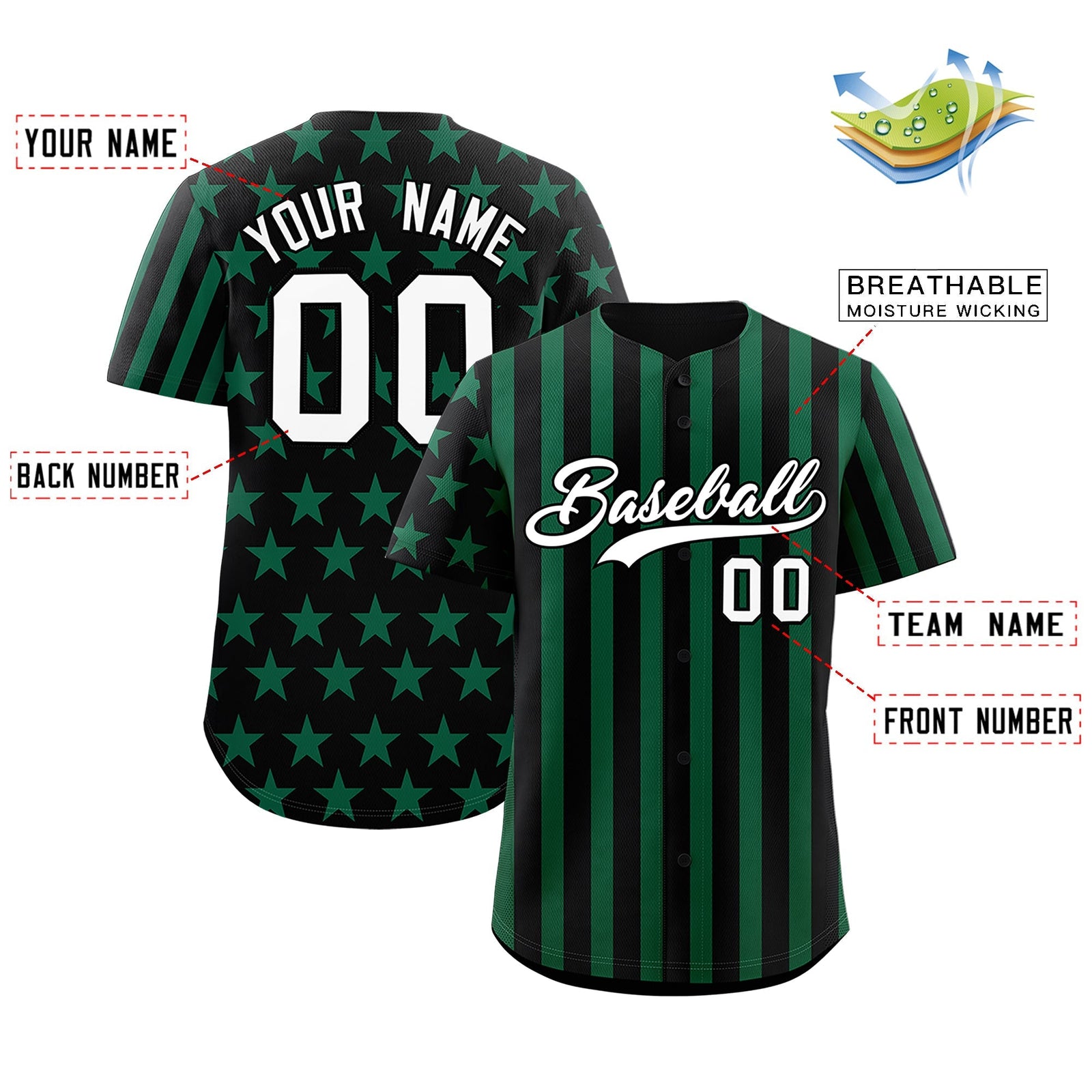 Custom Black Kelly Green American Flag Graffiti Pattern Baseball Jersey| KXKSHOP
