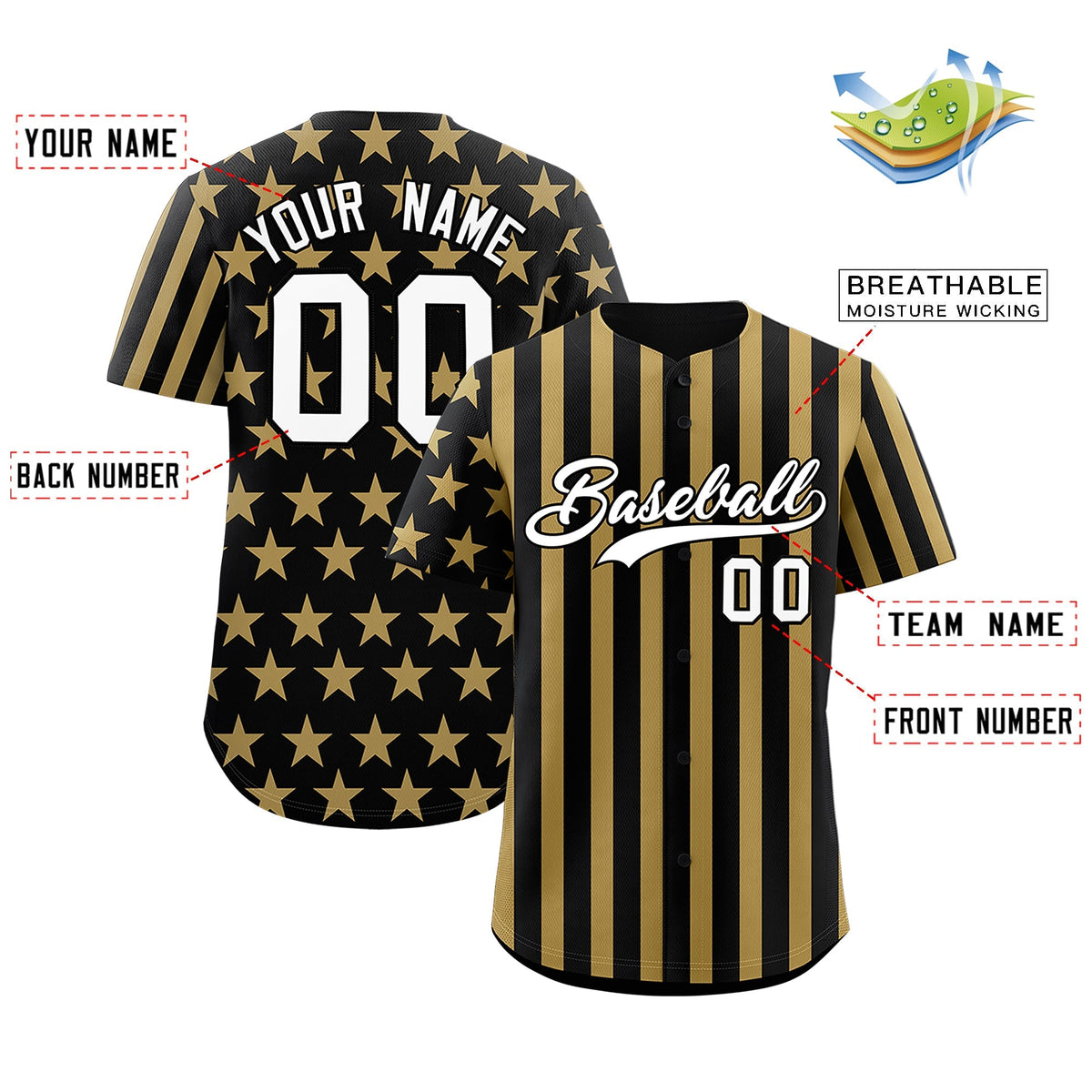 Custom Black Old Gold American Flag Graffiti Pattern Baseball Jersey| KXKSHOP