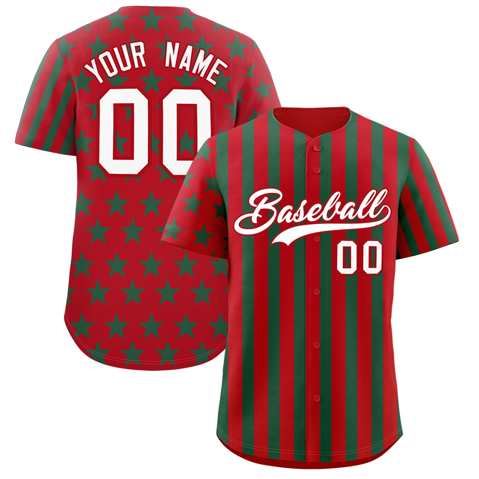 Custom Red Kelly Green American Flag Graffiti Pattern Baseball Jersey| KXKSHOP