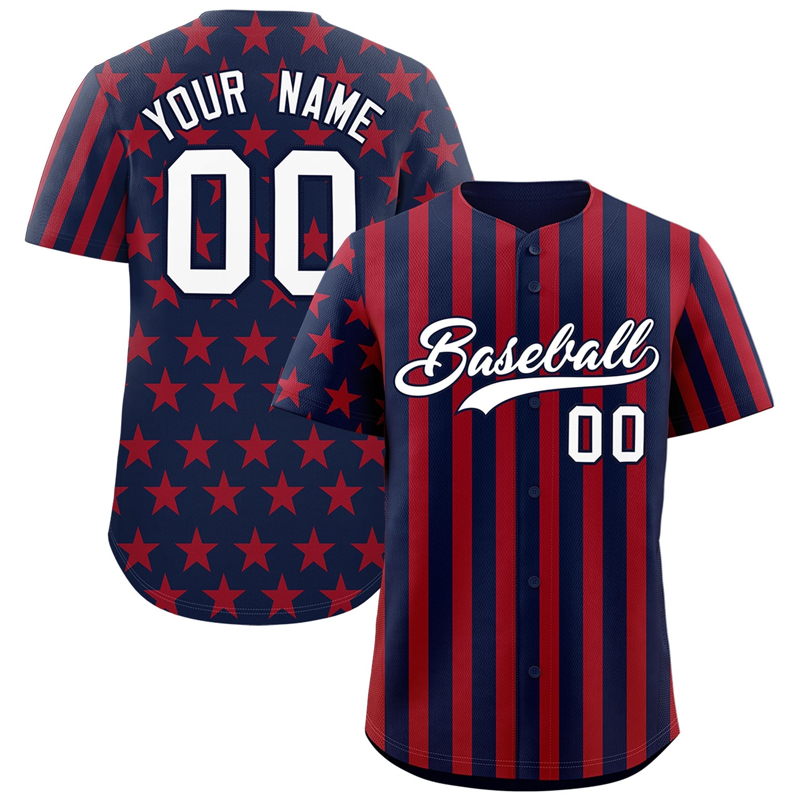 Custom Navy Red American Flag Graffiti Pattern Baseball Jersey| KXKSHOP