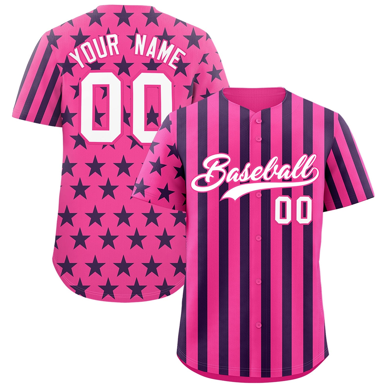 Custom Pink White Navy American Flag Graffiti Pattern Baseball Jersey| KXKSHOP