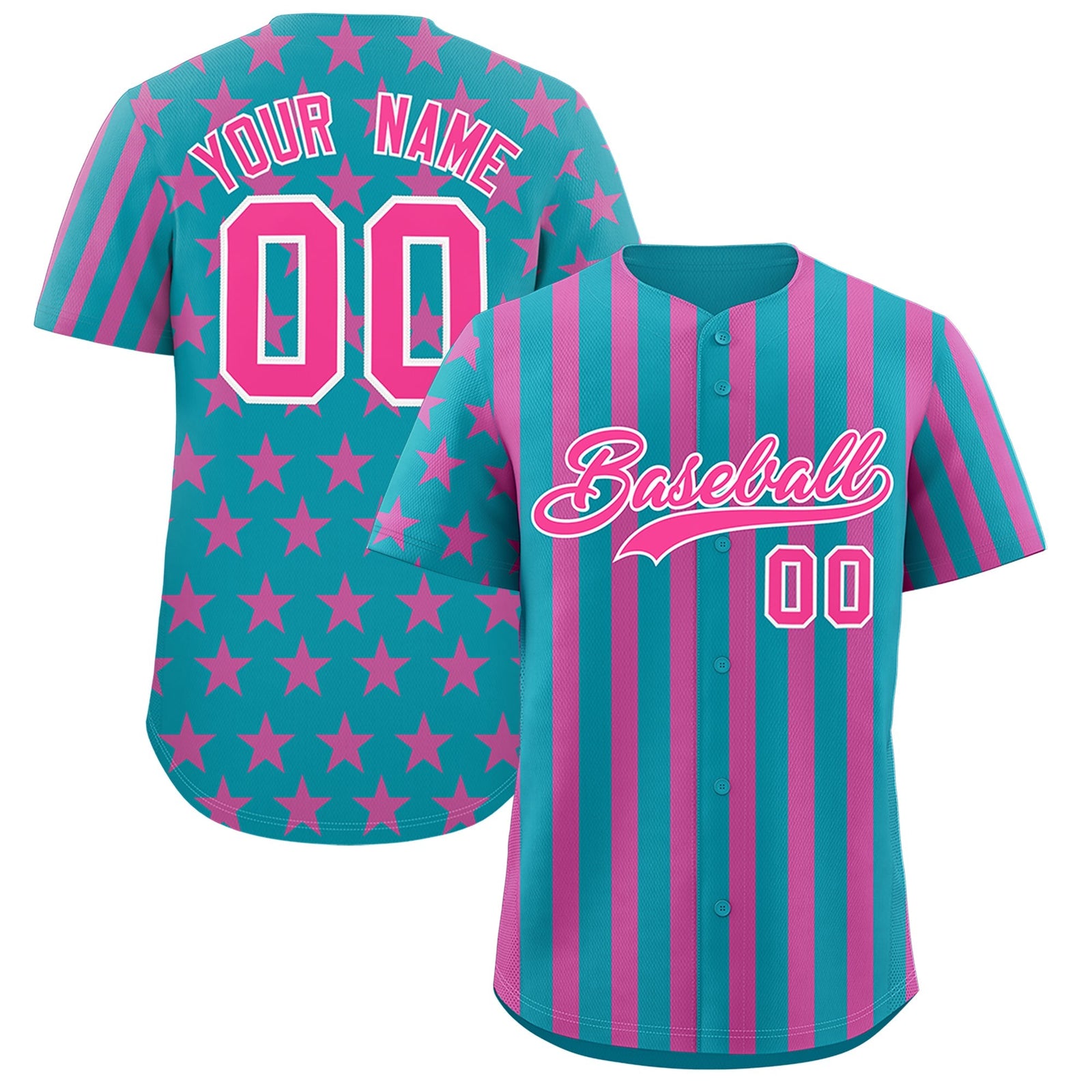 Custom Teal Pink American Flag Graffiti Pattern Baseball Jersey| KXKSHOP