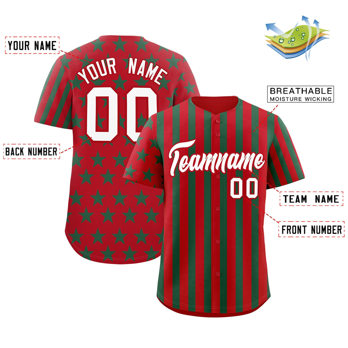 Custom Red Kelly Green American Flag Graffiti Pattern Baseball Jersey| KXKSHOP