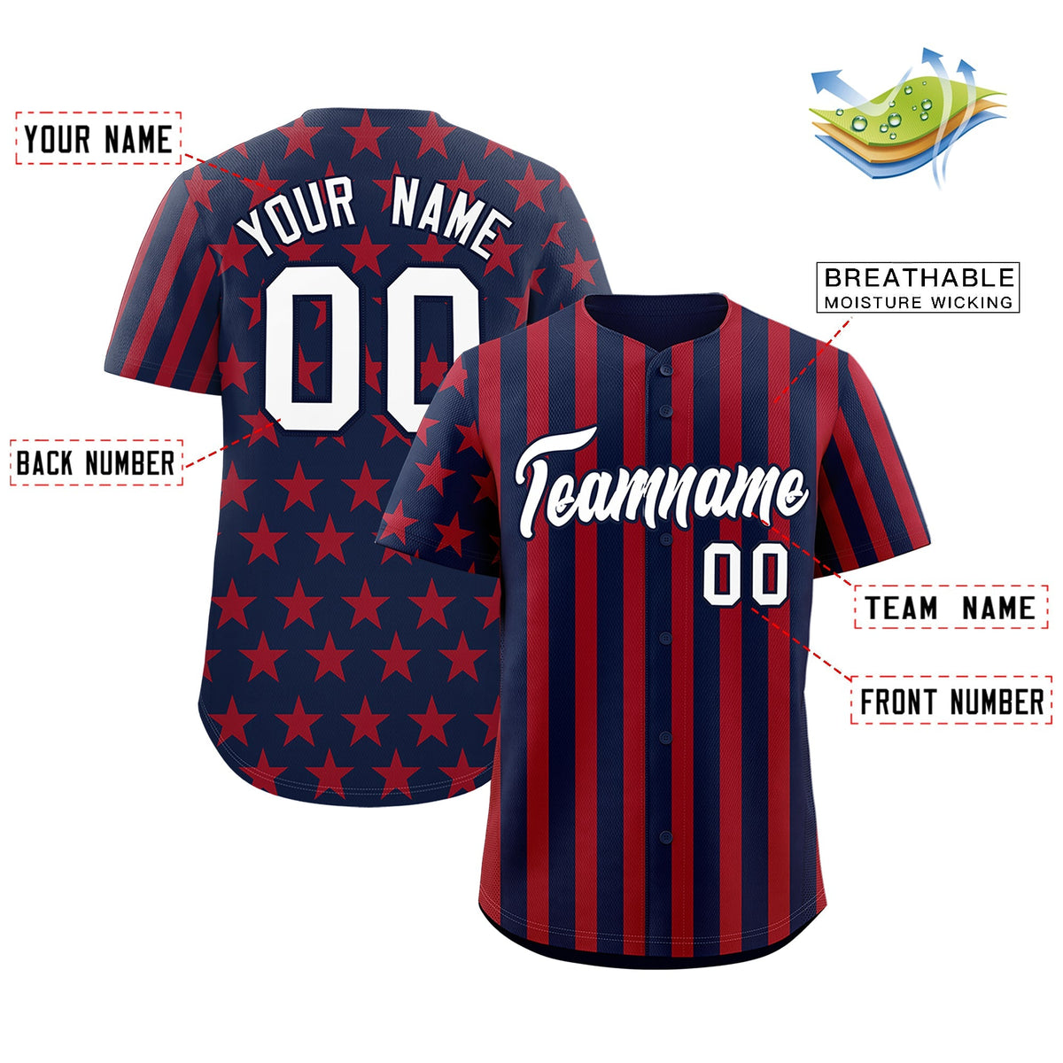 Custom Navy Red American Flag Graffiti Pattern Baseball Jersey| KXKSHOP