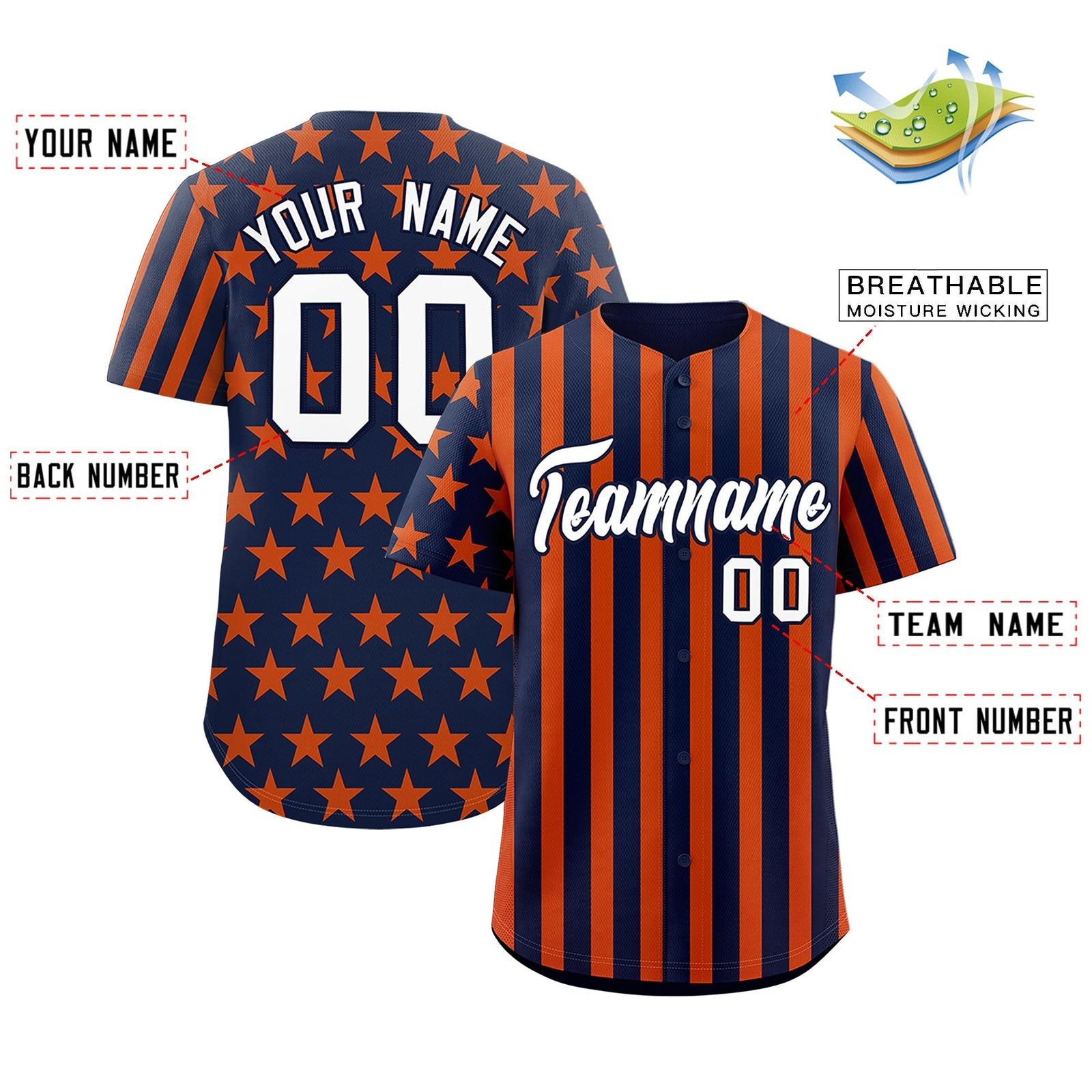 Custom Navy Orange White American Flag Graffiti Pattern Baseball Jersey| KXKSHOP