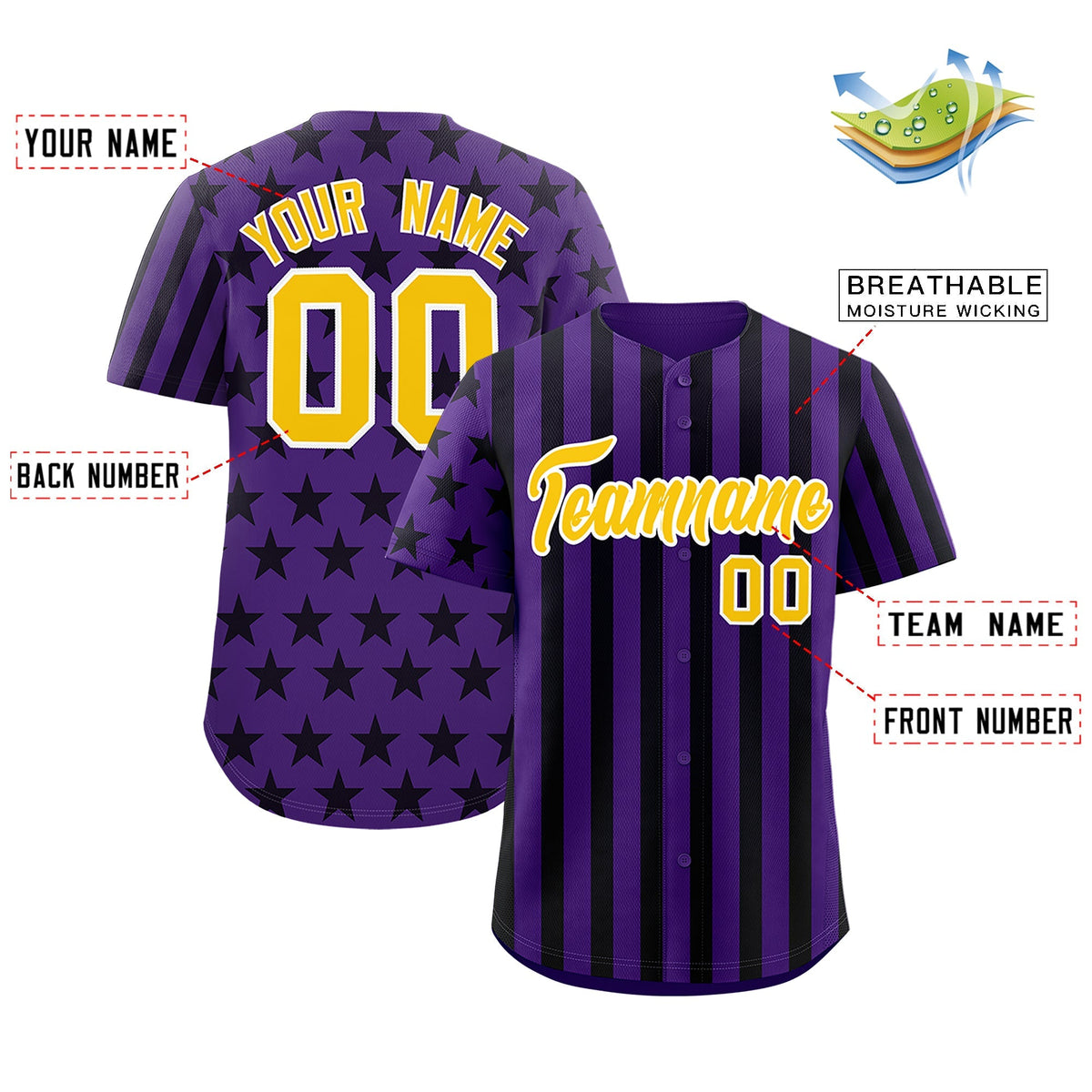 Custom Purple Black American Flag Graffiti Pattern Baseball Jersey| KXKSHOP