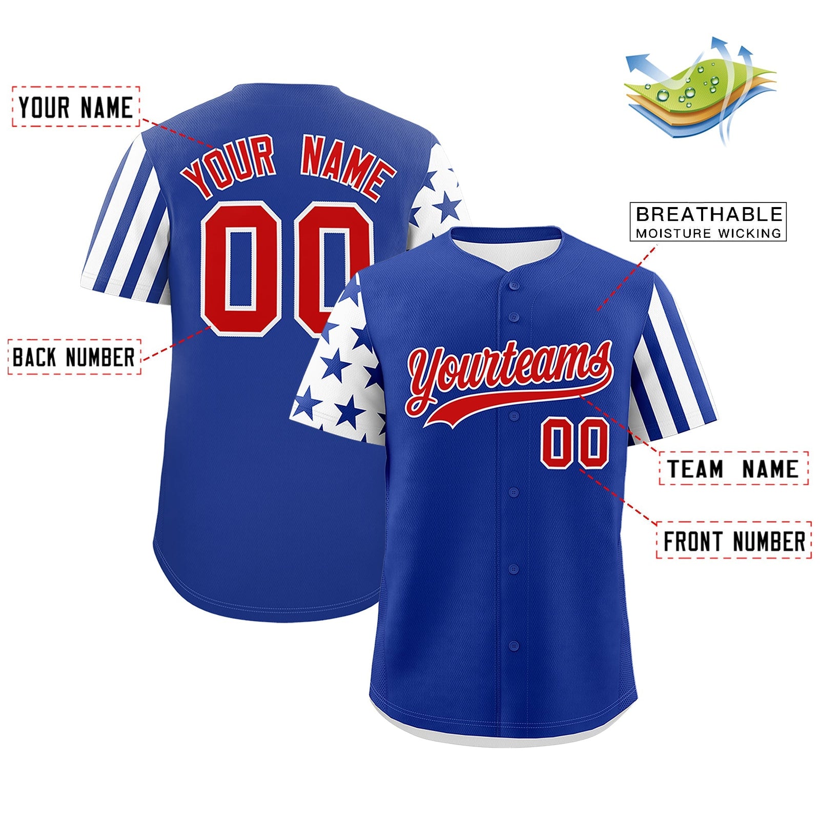 Custom Royal Blue White American Flag Raglan Sleeves Baseball Jersey| KXKSHOP
