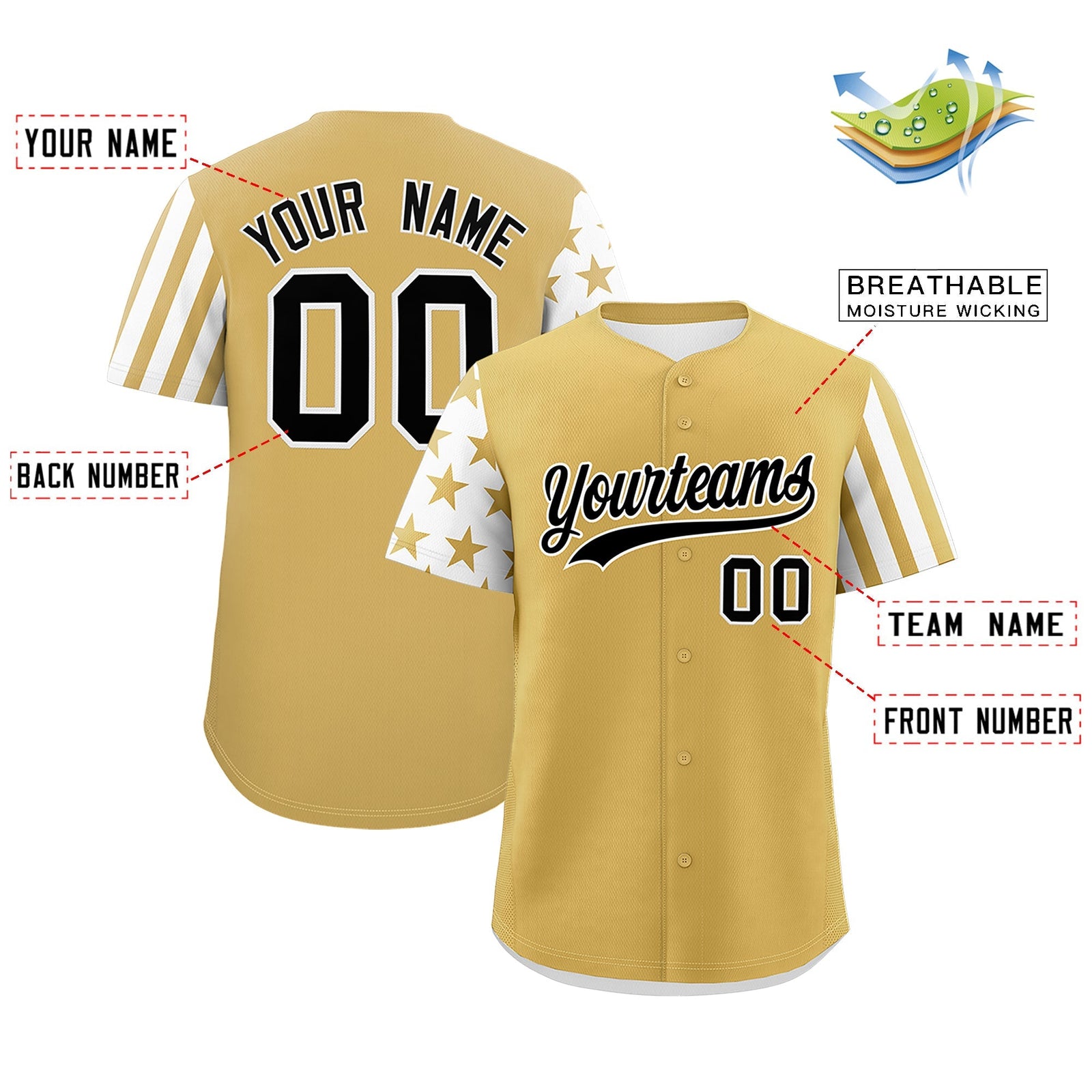 Custom Old Gold White American Flag Raglan Sleeves Baseball Jersey| KXKSHOP