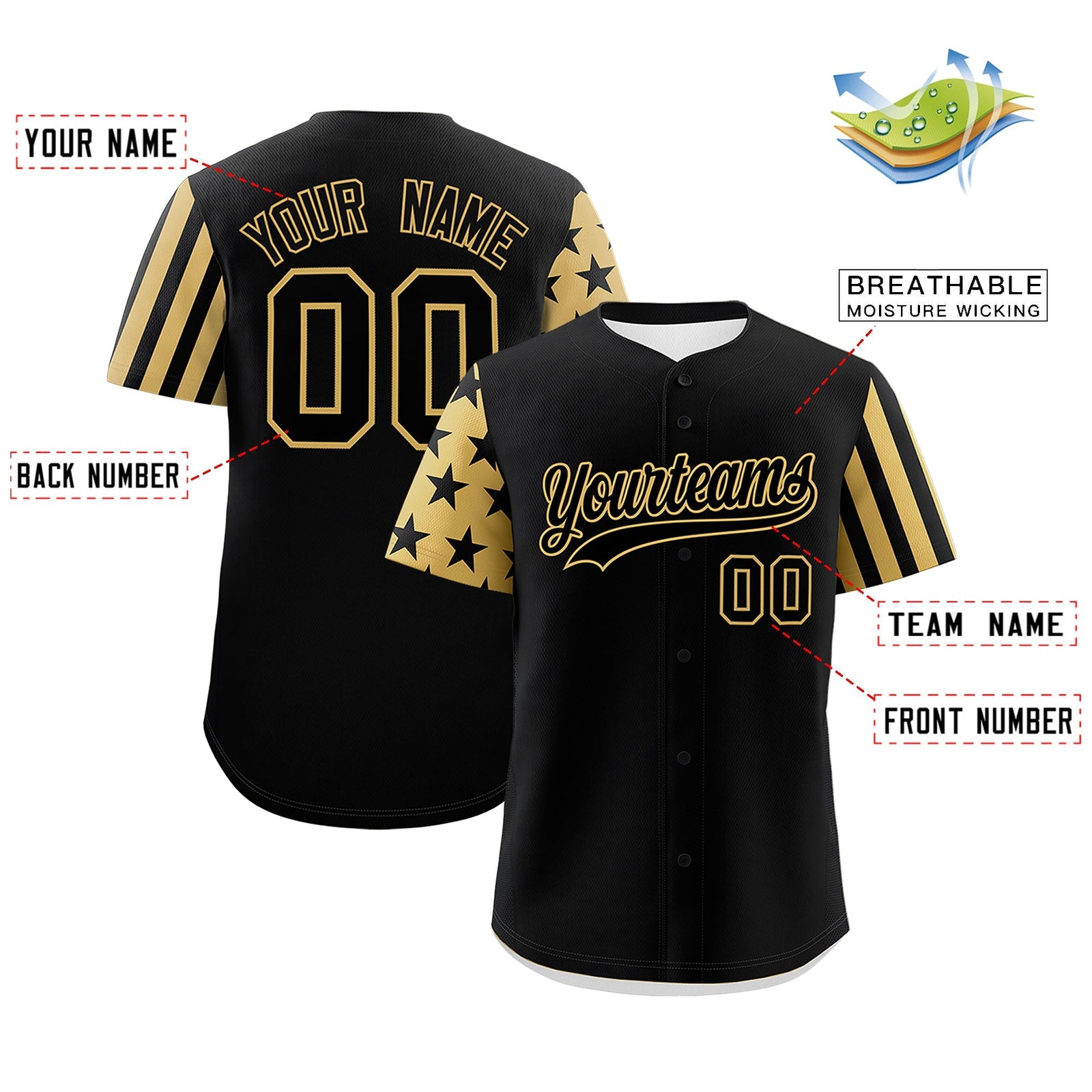 Custom Black Old Gold American Flag Raglan Sleeves Baseball Jersey| KXKSHOP