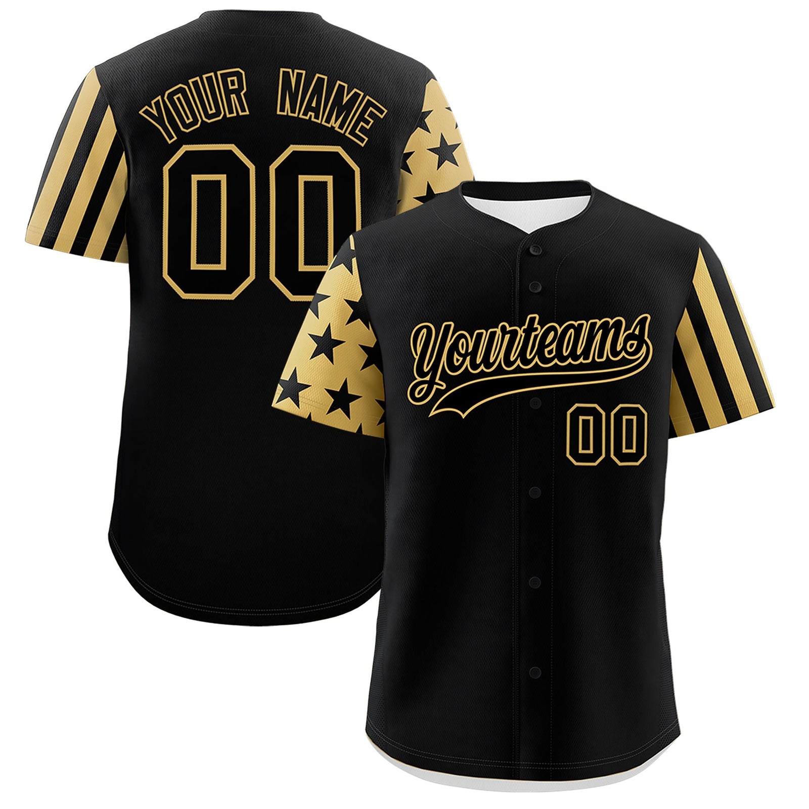 Custom Black Old Gold American Flag Raglan Sleeves Baseball Jersey| KXKSHOP