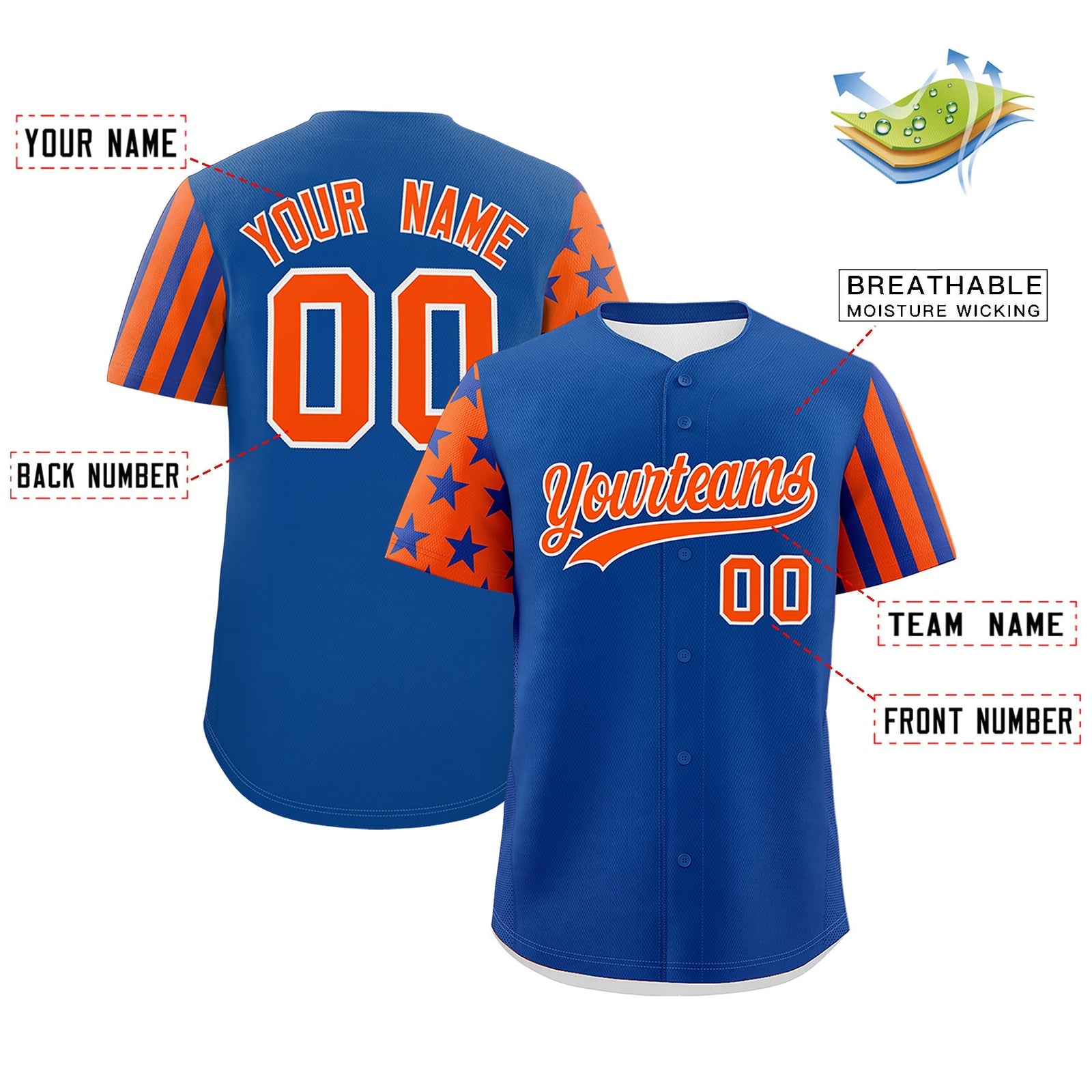 Custom Royal Blue Orange American Flag Raglan Sleeves Baseball Jersey| KXKSHOP