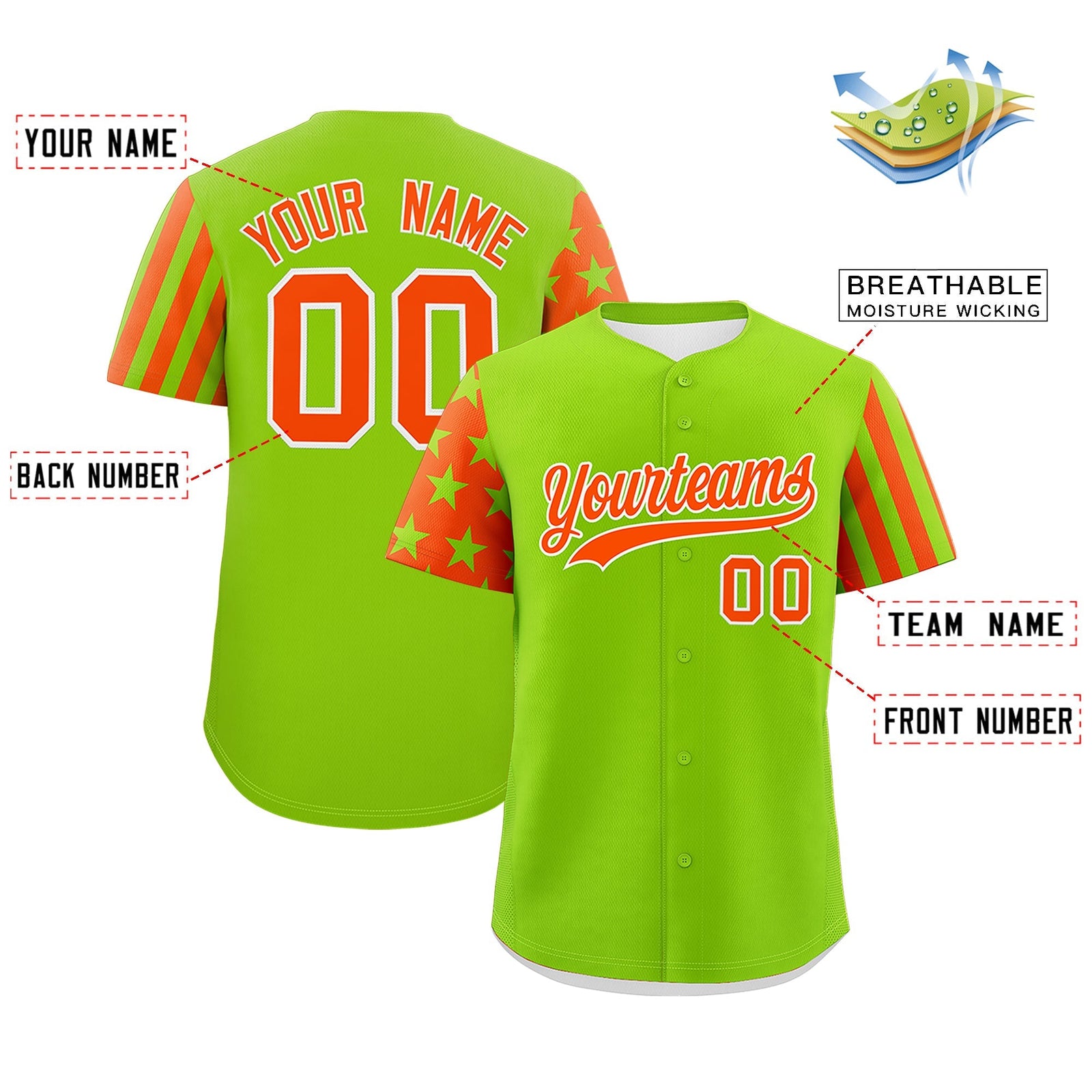 Custom Neon Green Orange American Flag Raglan Sleeves Baseball Jersey| KXKSHOP