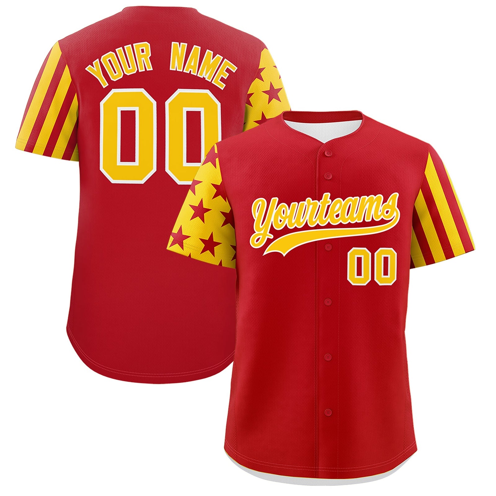 Custom Red Gold American Flag Raglan Sleeves Baseball Jersey| KXKSHOP