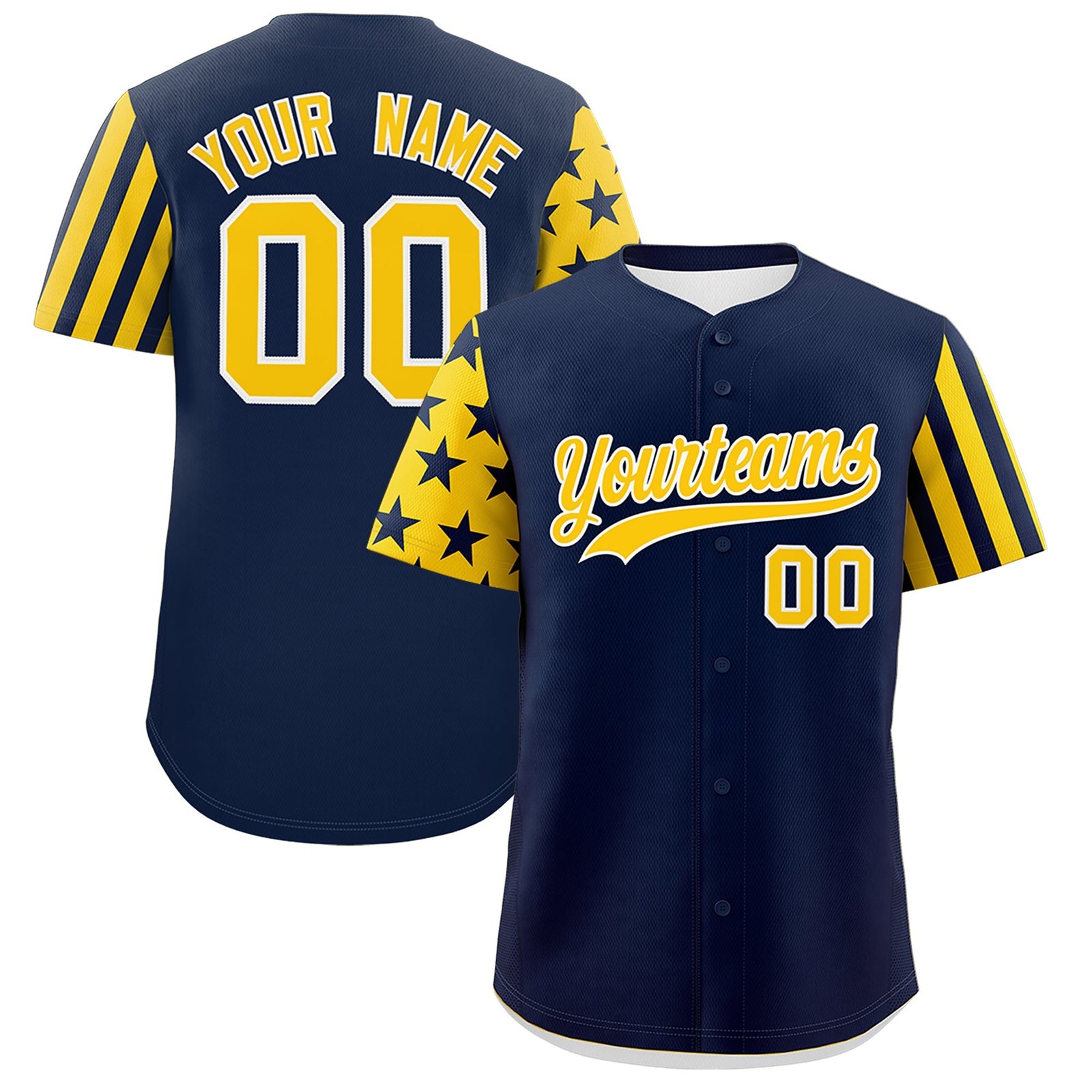 Custom Navy Gold American Flag Raglan Sleeves Baseball Jersey| KXKSHOP