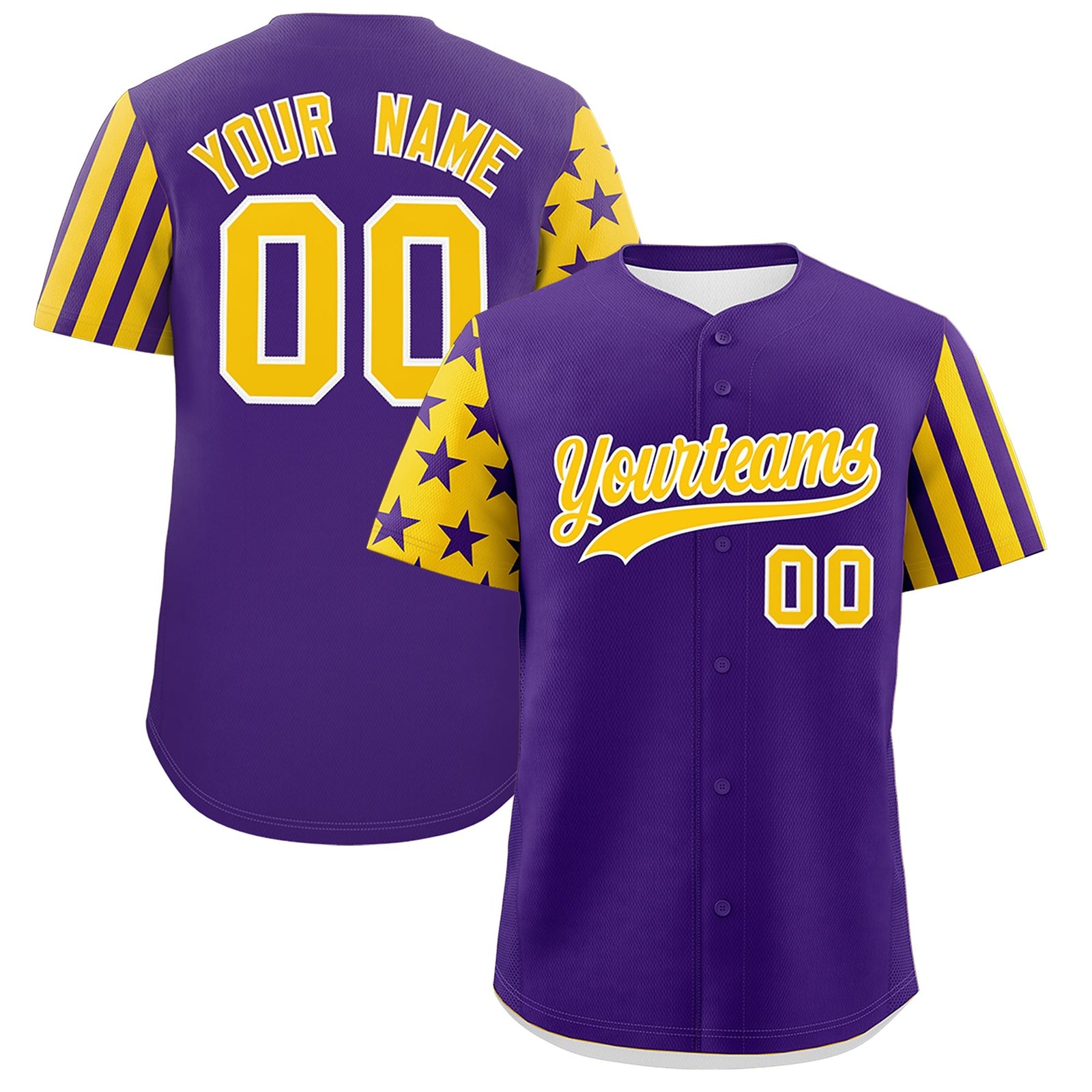 Custom Purple Gold American Flag Raglan Sleeves Baseball Jersey| KXKSHOP