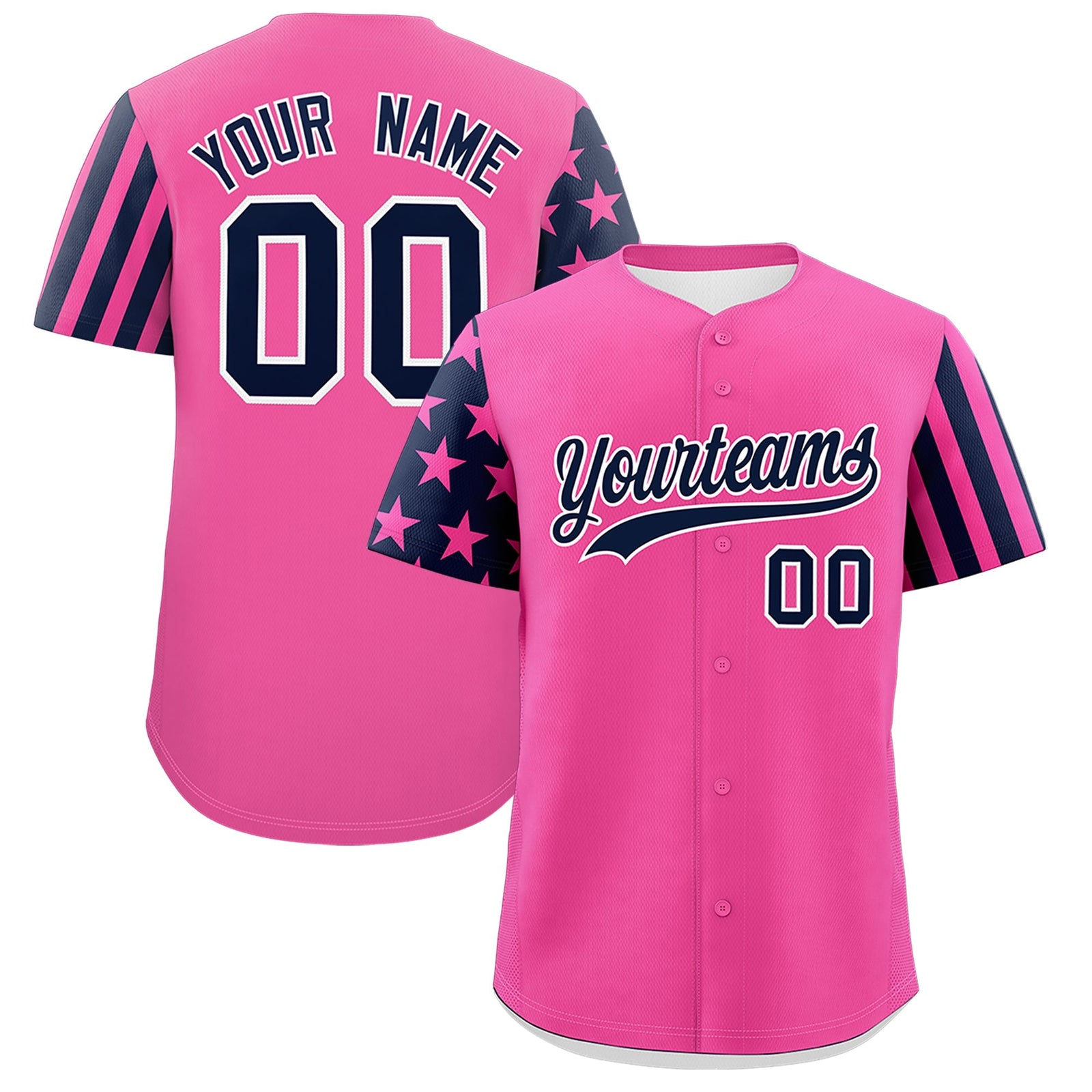 Custom Pink Navy American Flag Raglan Sleeves Baseball Jersey| KXKSHOP