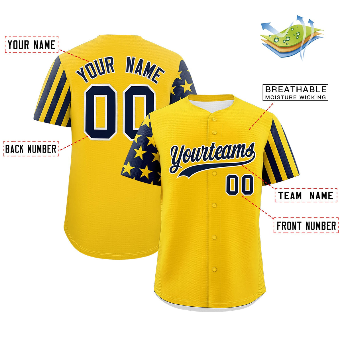 Custom Gold Navy Black American Flag Raglan Sleeves Baseball Jersey| KXKSHOP