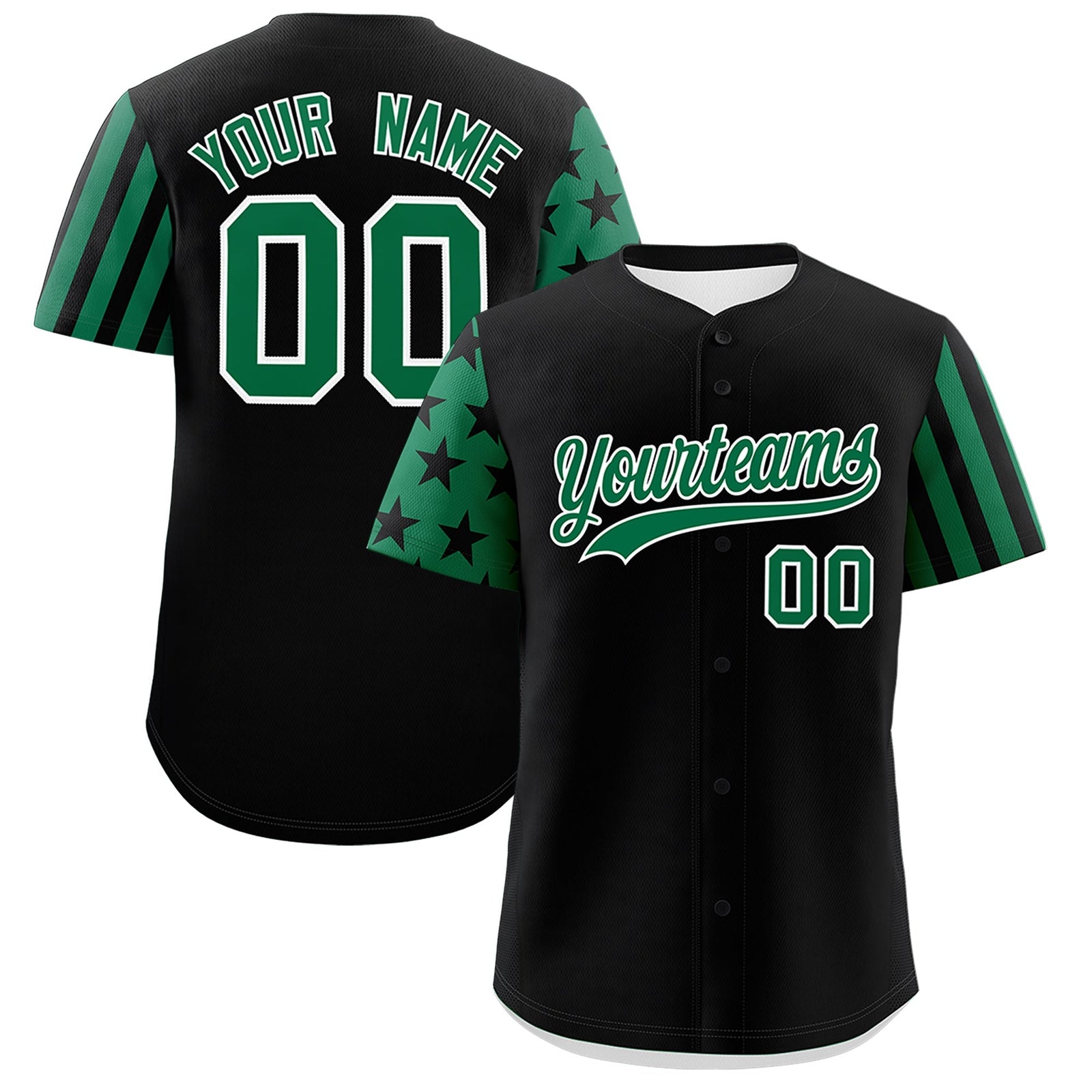 Custom Black Kelly Green American Flag Raglan Sleeves Baseball Jersey| KXKSHOP