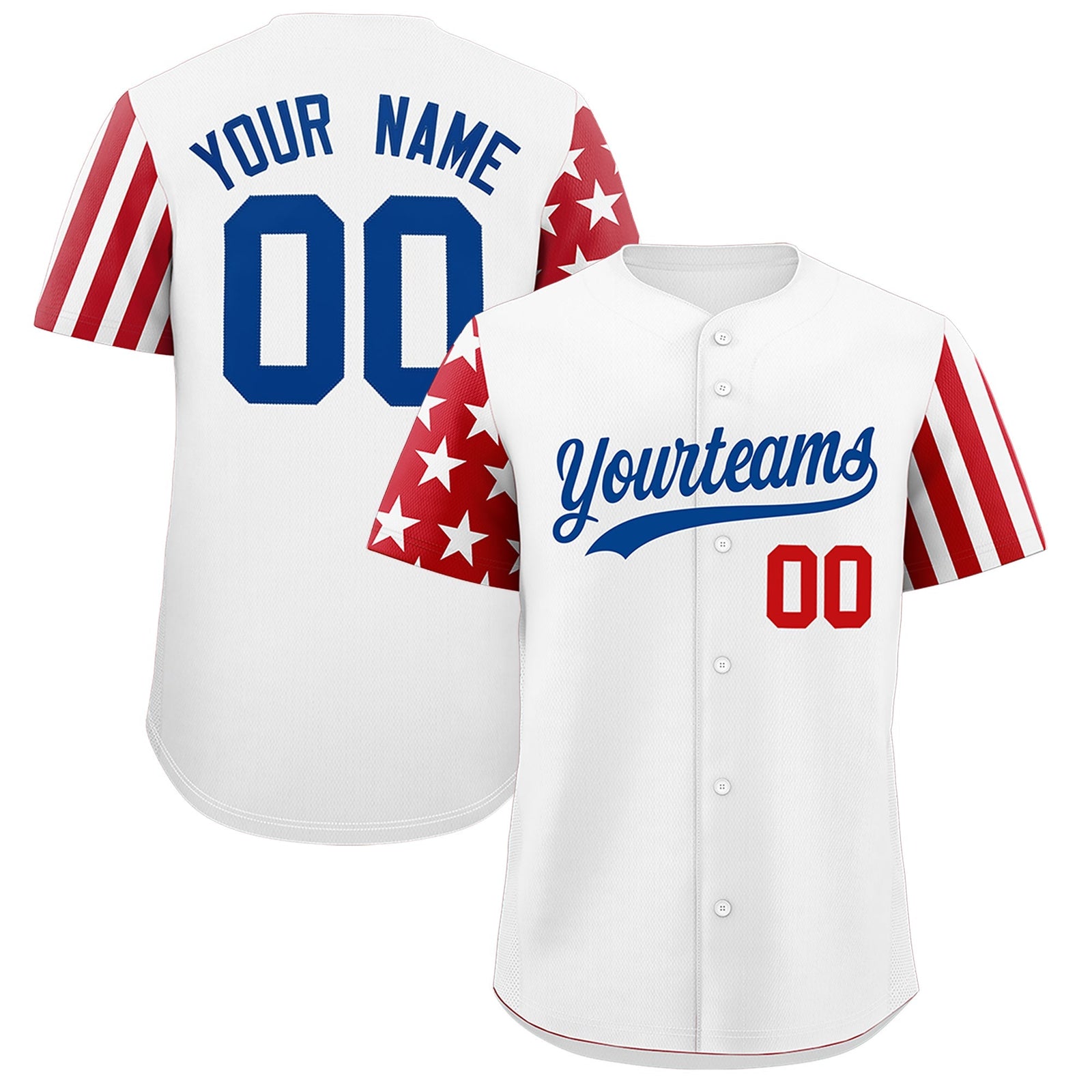 Custom White Red Royal Blue American Flag Raglan Sleeves Baseball Jersey| KXKSHOP