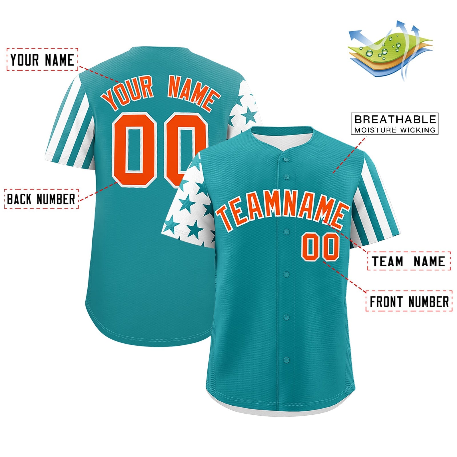 Custom Aqua White American Flag Raglan Sleeves Baseball Jersey| KXKSHOP