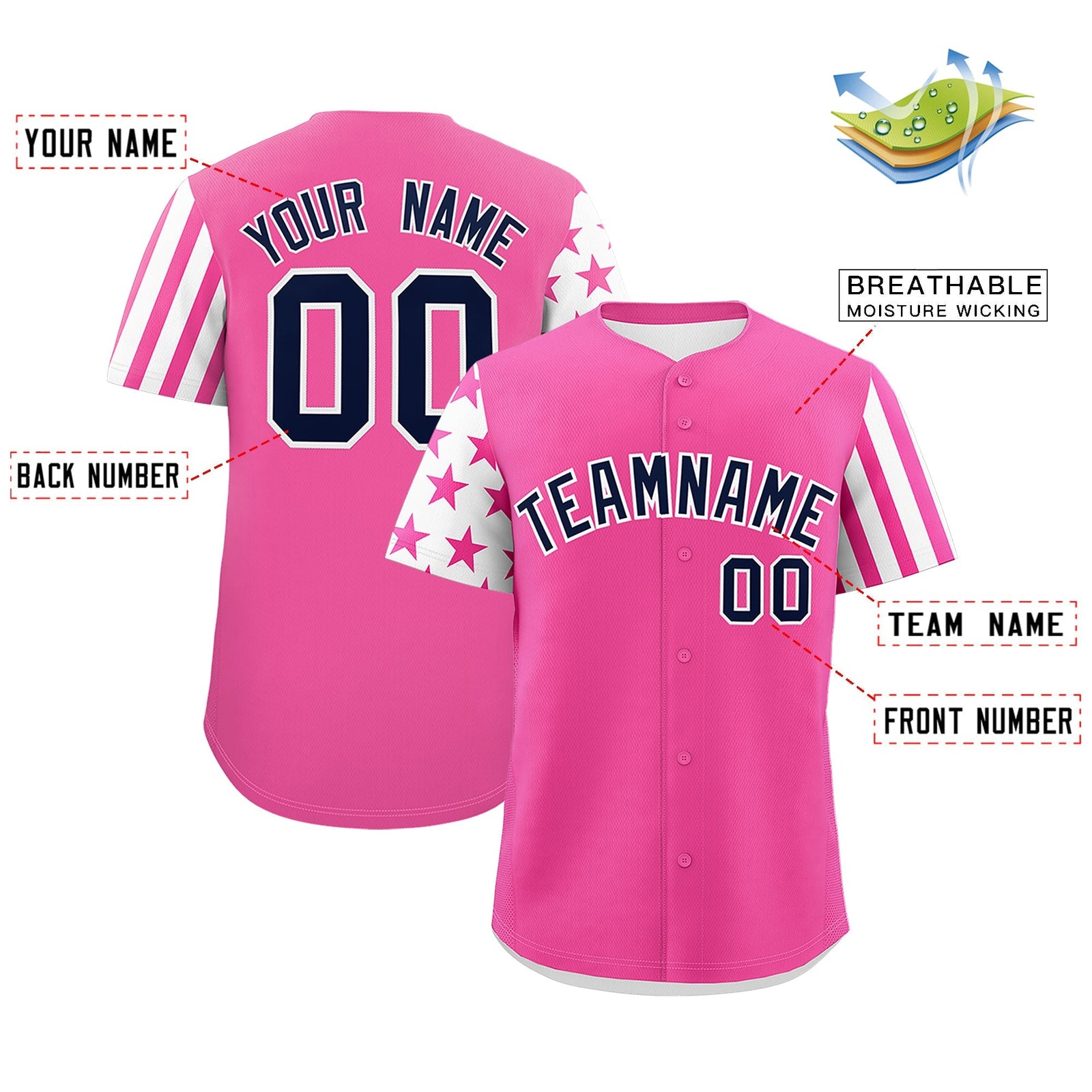 Custom Pink White American Flag Raglan Sleeves Baseball Jersey| KXKSHOP