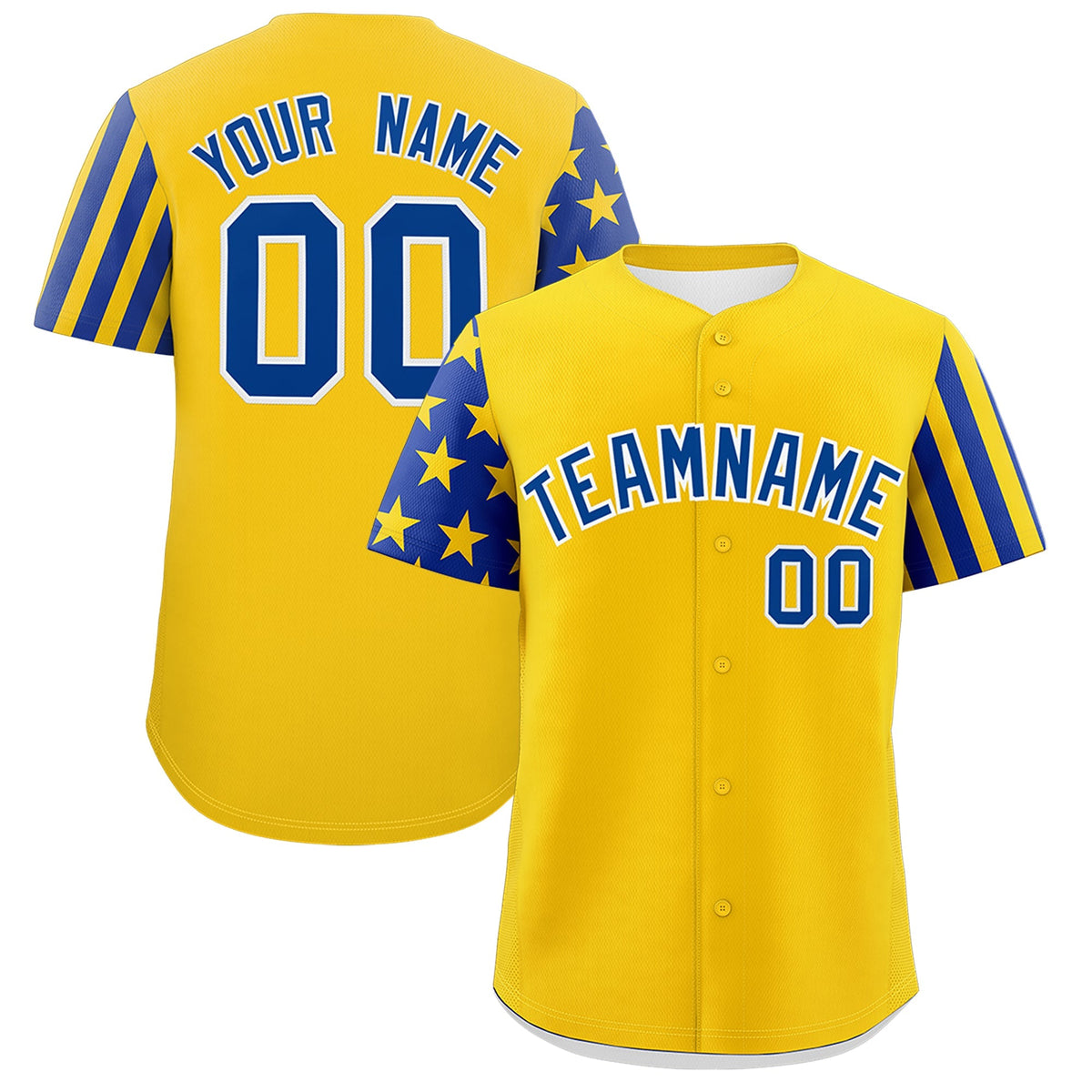 Custom Gold Royal Blue American Flag Raglan Sleeves Baseball Jersey| KXKSHOP