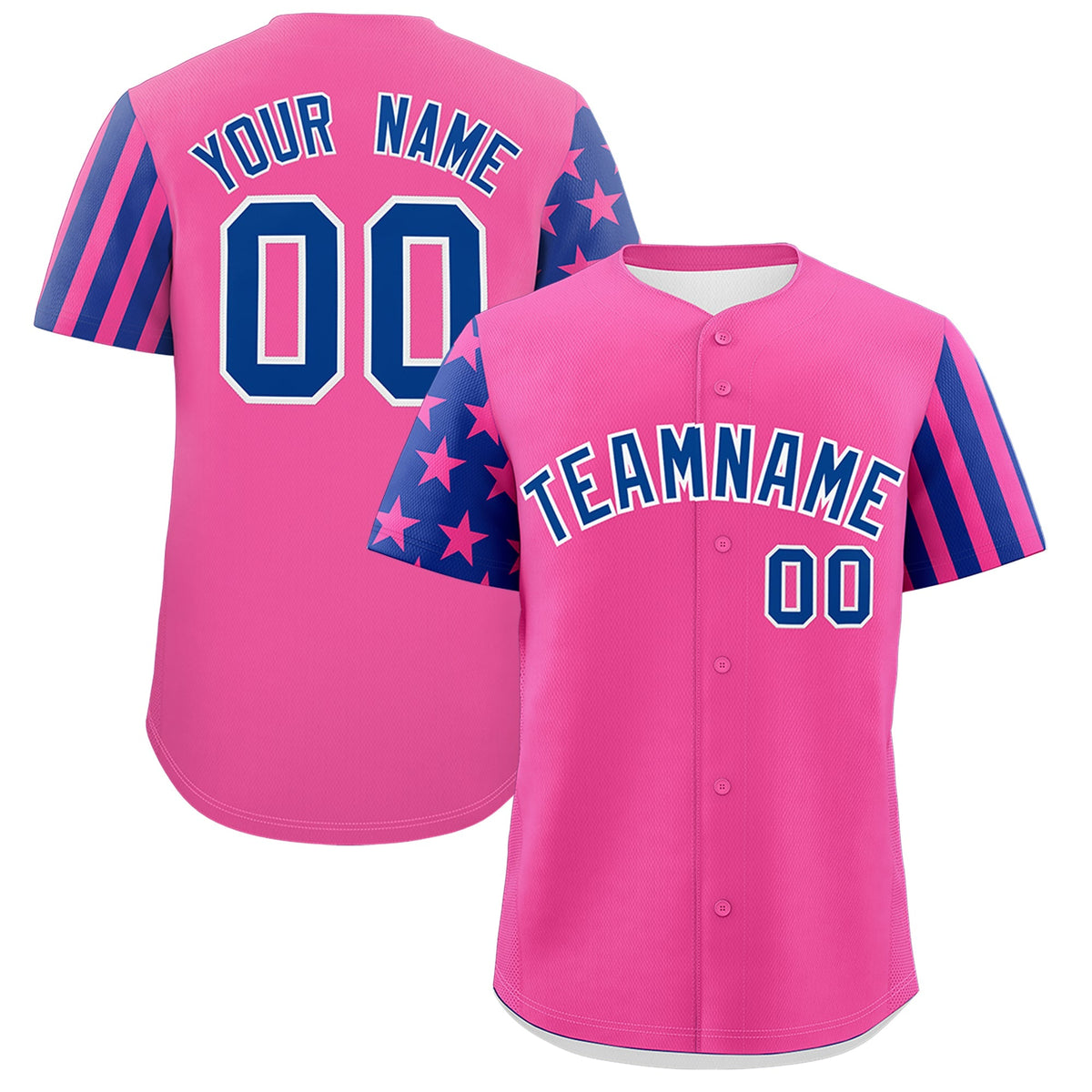 Custom Pink Royal Blue American Flag Raglan Sleeves Baseball Jersey| KXKSHOP