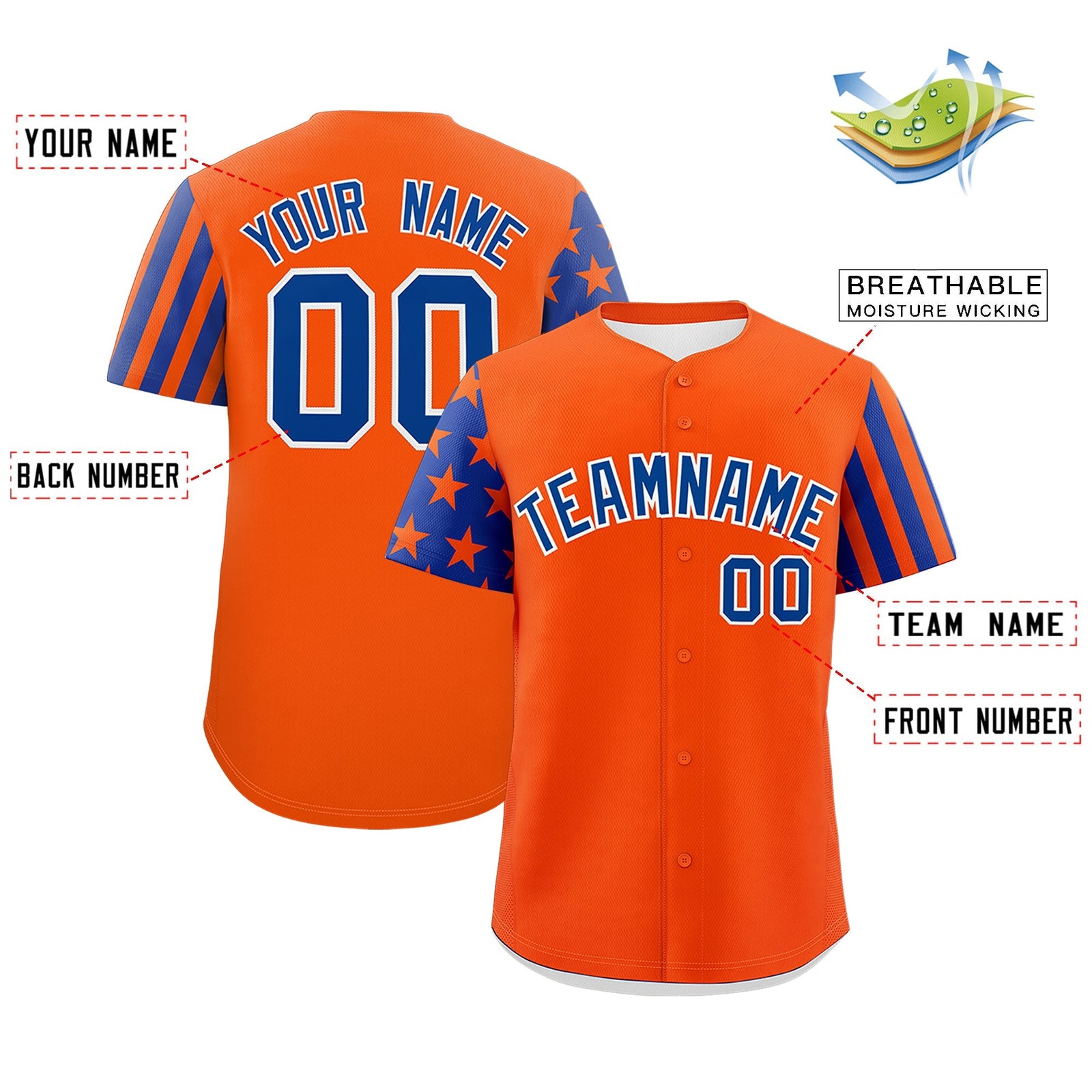 Custom Orange Royal Blue American Flag Raglan Sleeves Baseball Jersey| KXKSHOP