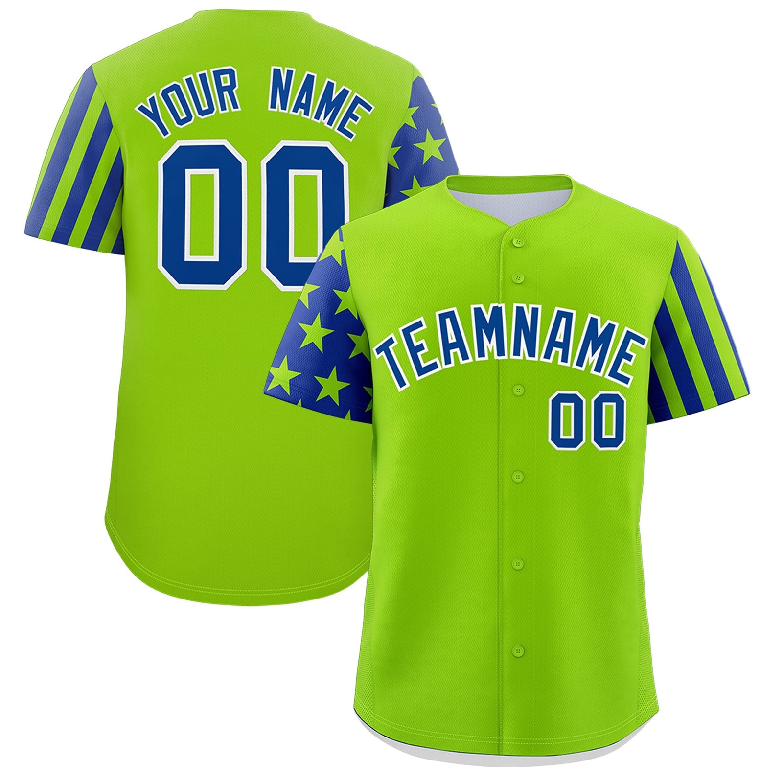 Custom Neon Green Royal Blue American Flag Raglan Sleeves Baseball Jersey| KXKSHOP