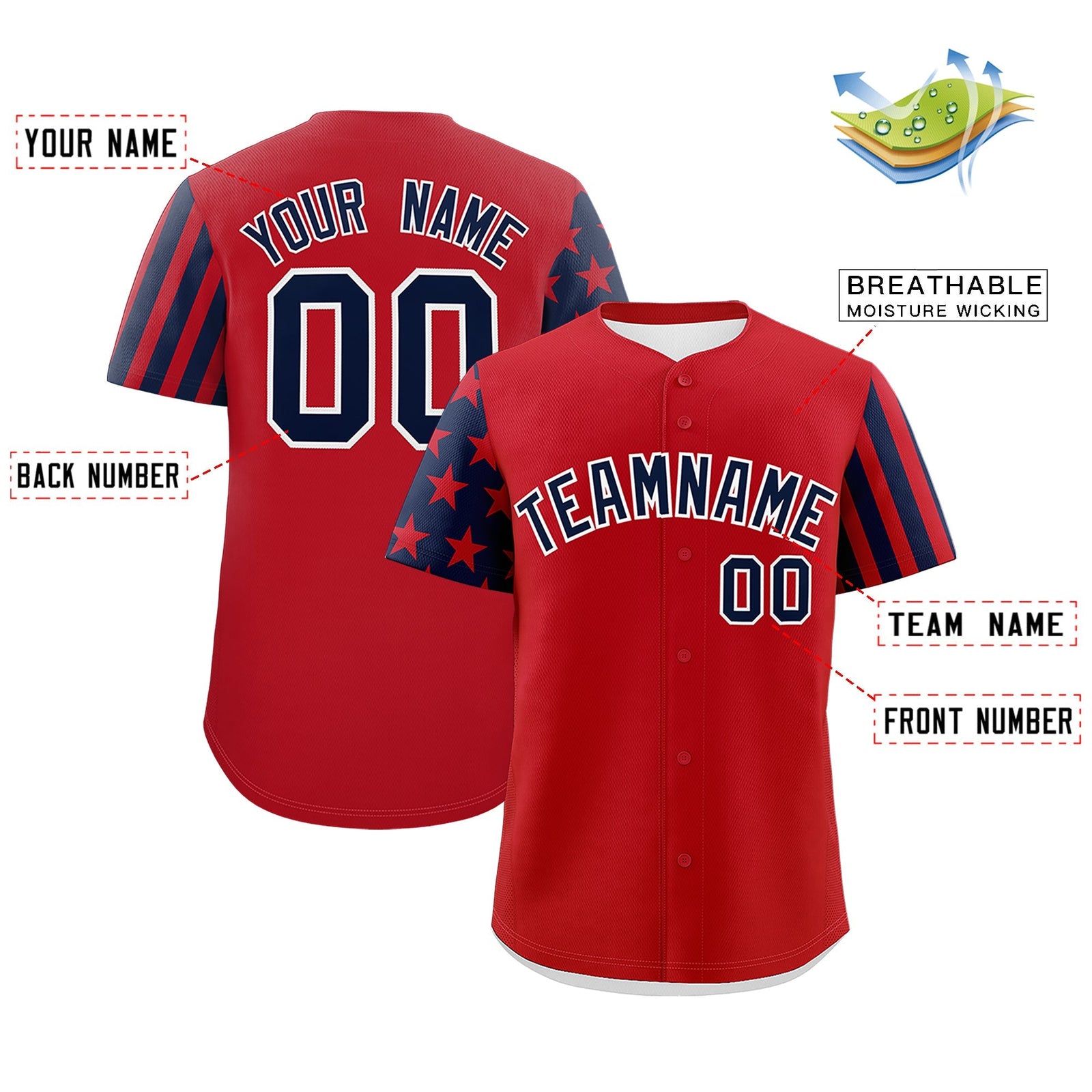 Custom Red Navy Black American Flag Raglan Sleeves Baseball Jersey| KXKSHOP