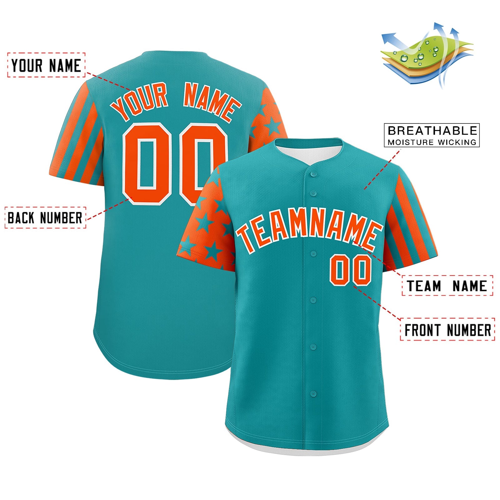Custom Aqua Orange American Flag Raglan Sleeves Baseball Jersey| KXKSHOP