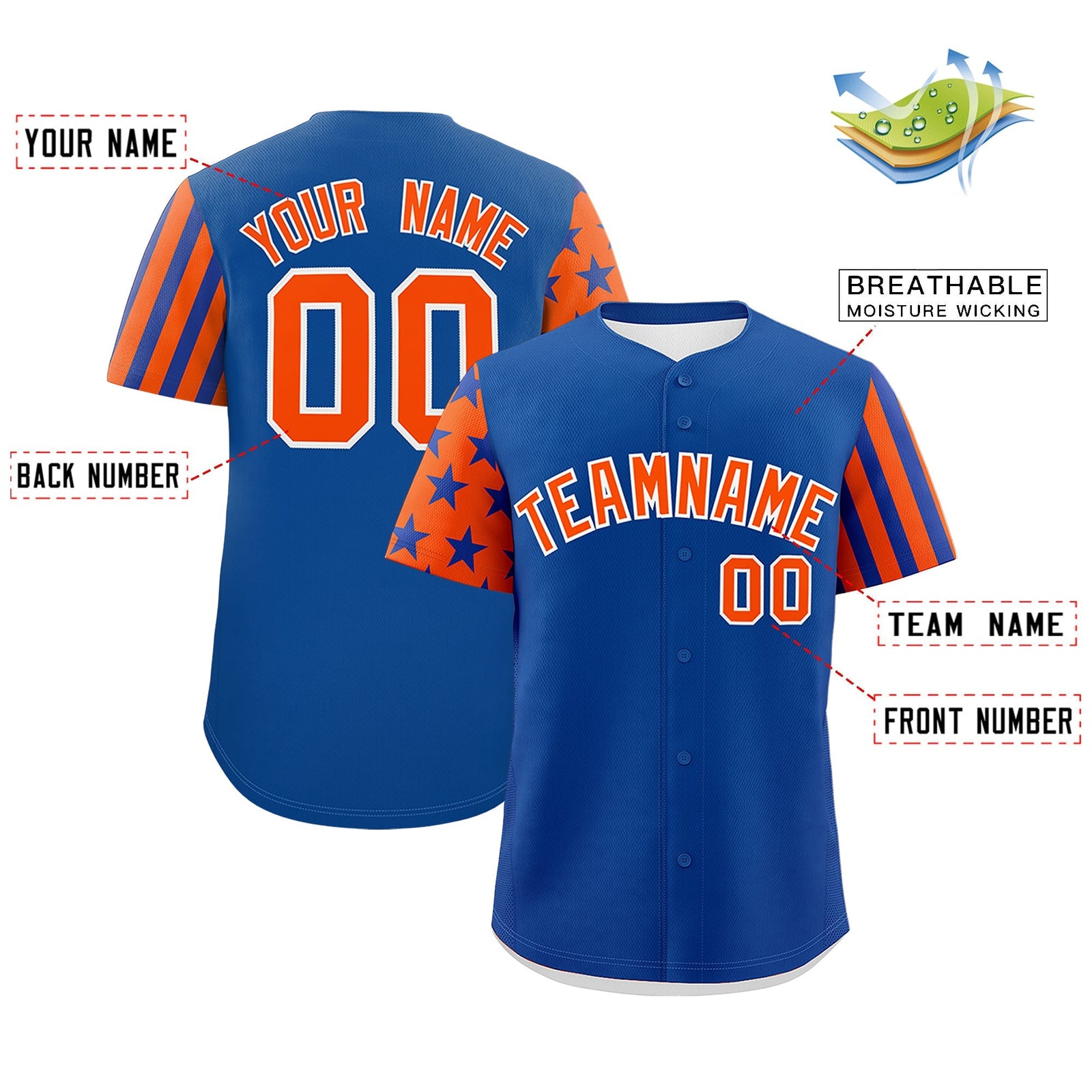 Custom Royal Blue Orange American Flag Raglan Sleeves Baseball Jersey| KXKSHOP
