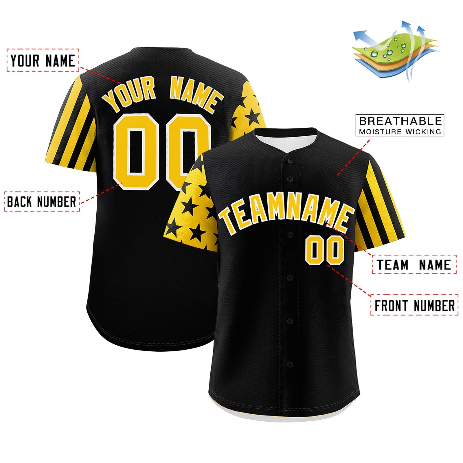 Custom Black Gold American Flag Raglan Sleeves Baseball Jersey| KXKSHOP