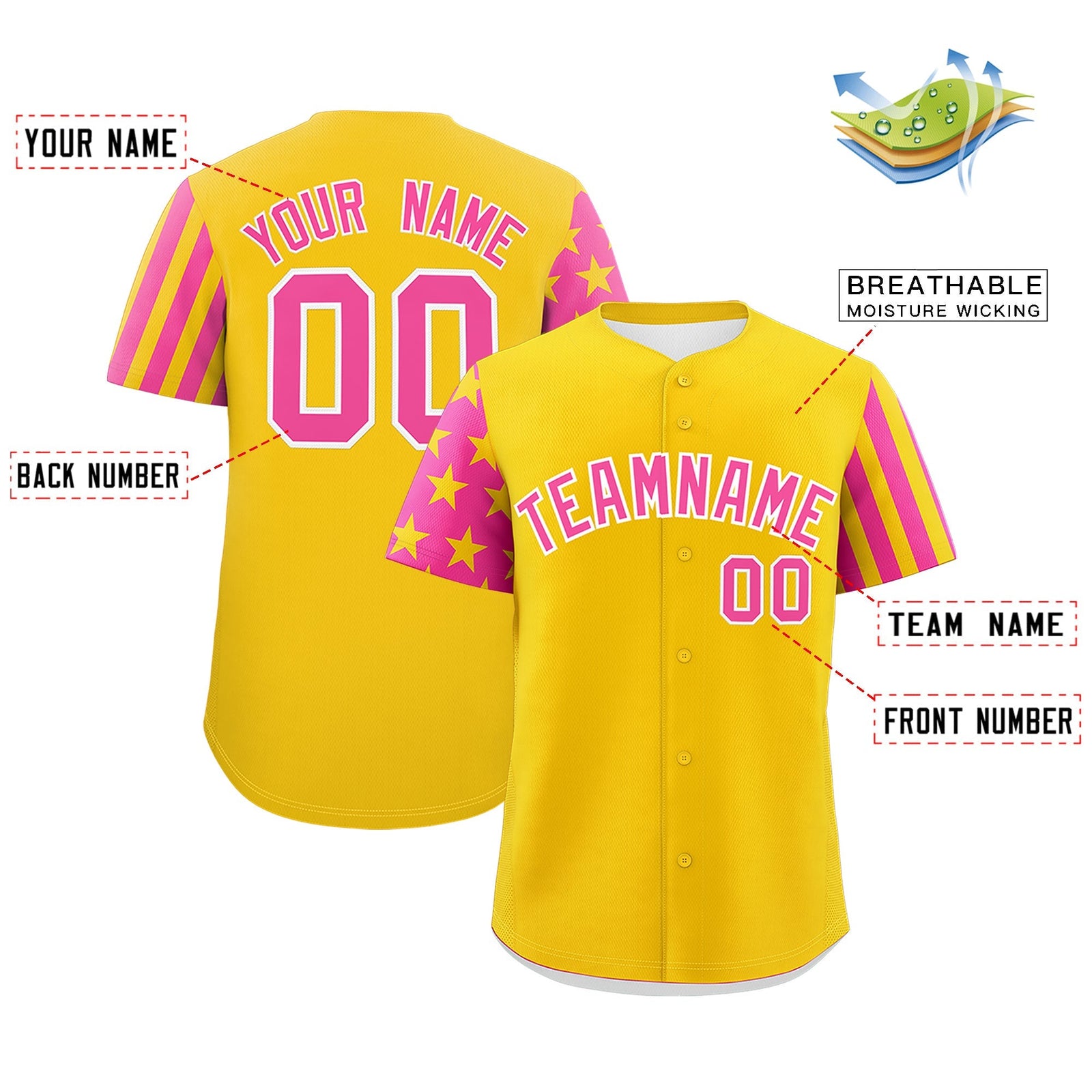 Custom Gold Pink American Flag Raglan Sleeves Baseball Jersey| KXKSHOP