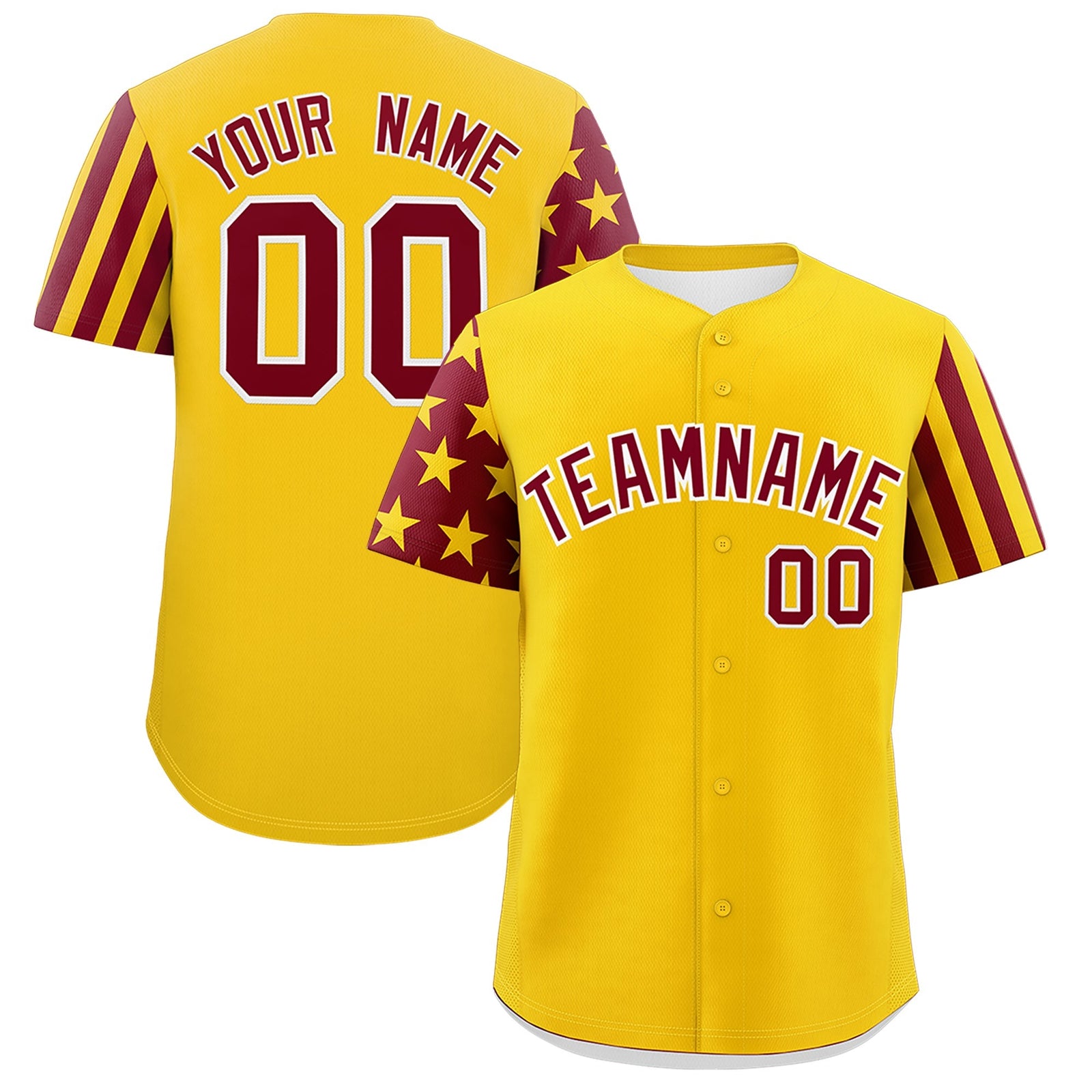 Custom Gold Crimson American Flag Raglan Sleeves Baseball Jersey| KXKSHOP
