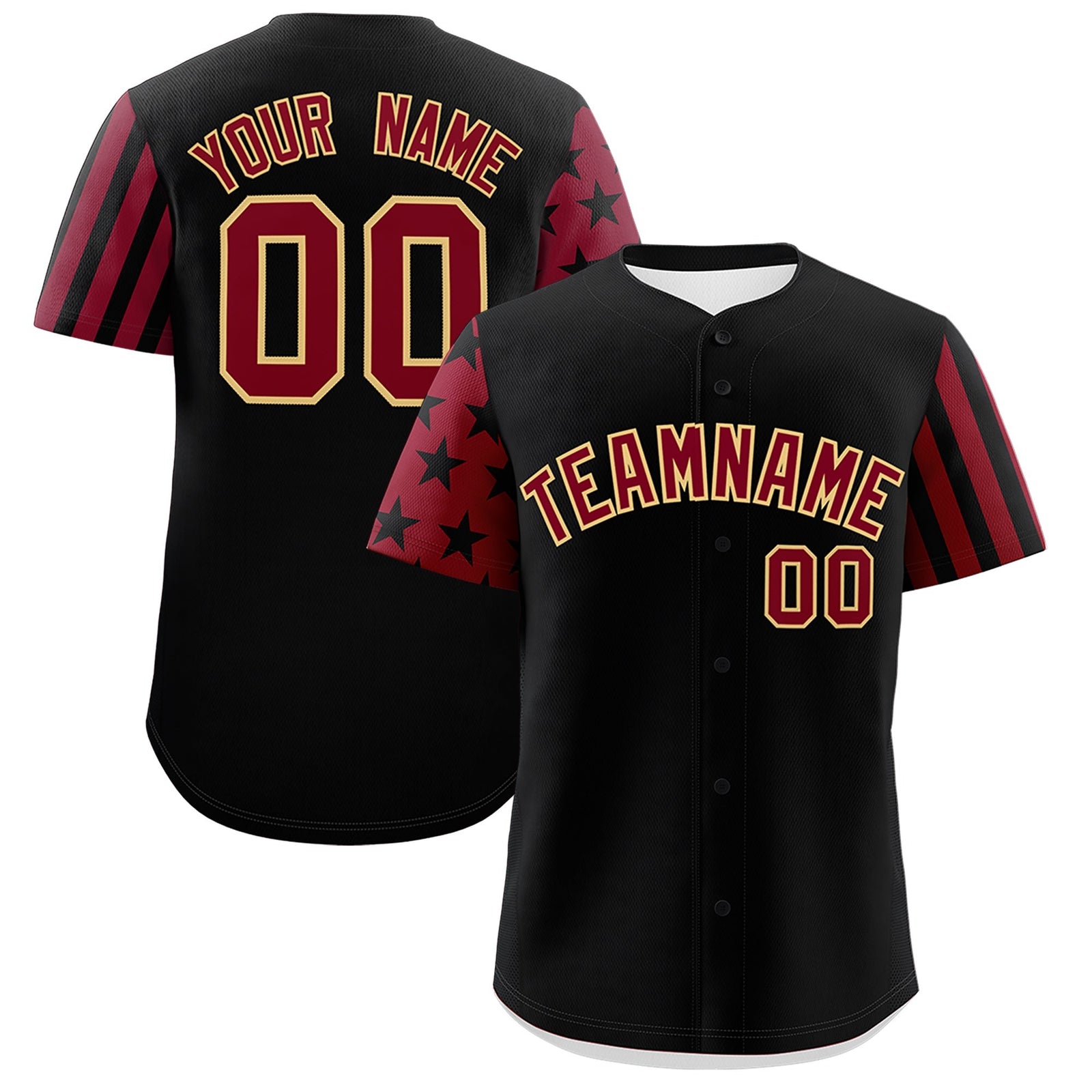 Custom Black Crimson American Flag Raglan Sleeves Baseball Jersey| KXKSHOP